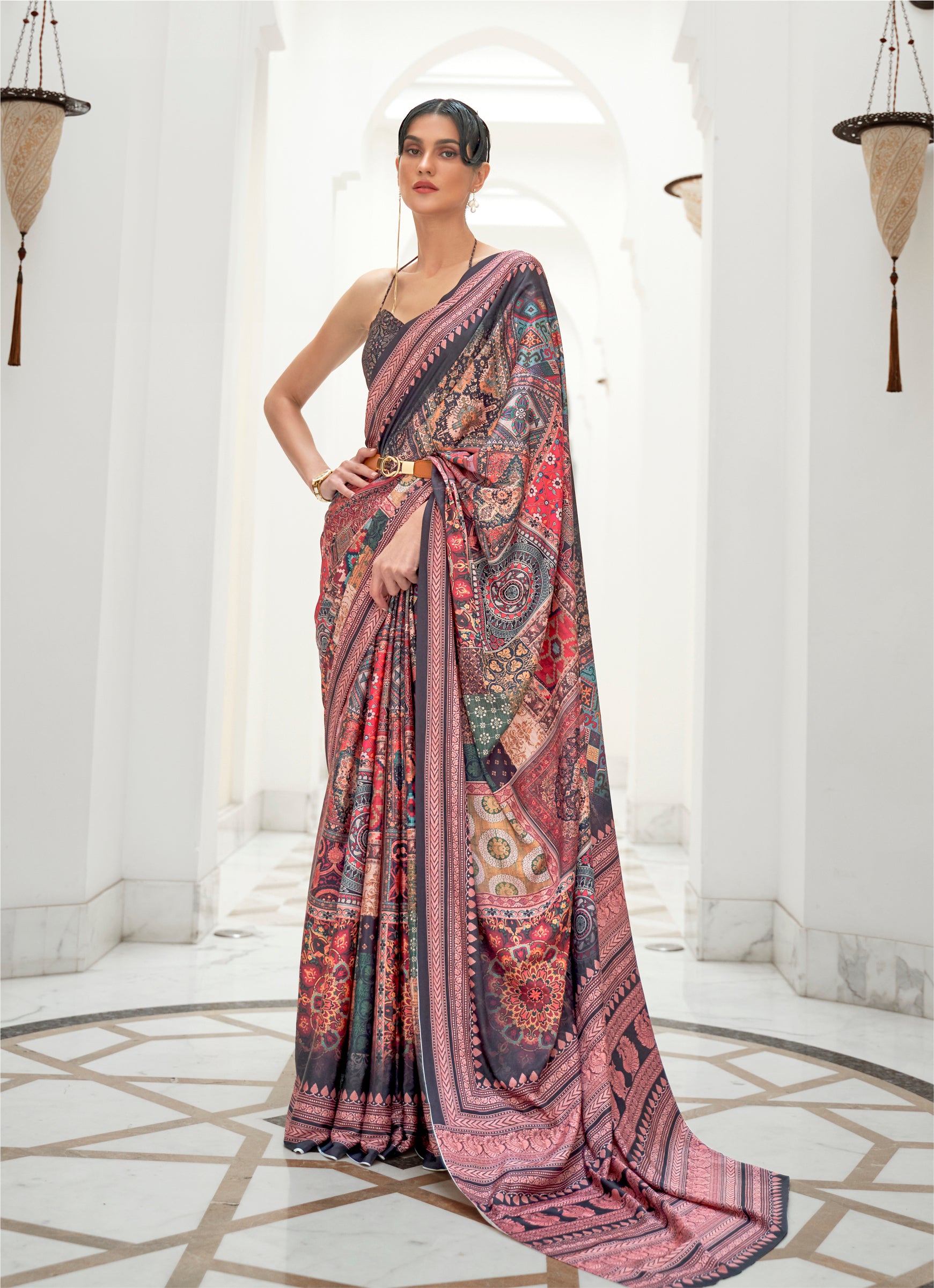 Vibrant Multi-colored Kalamkari Printed Crepe Saree