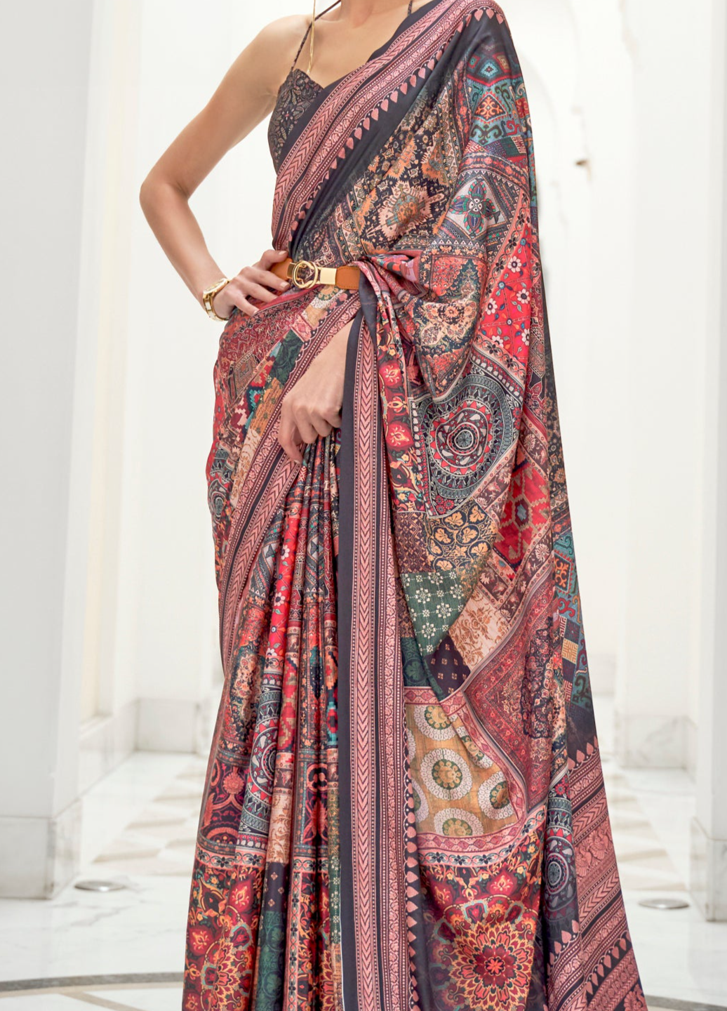 Vibrant Multi-colored Kalamkari Printed Crepe Saree