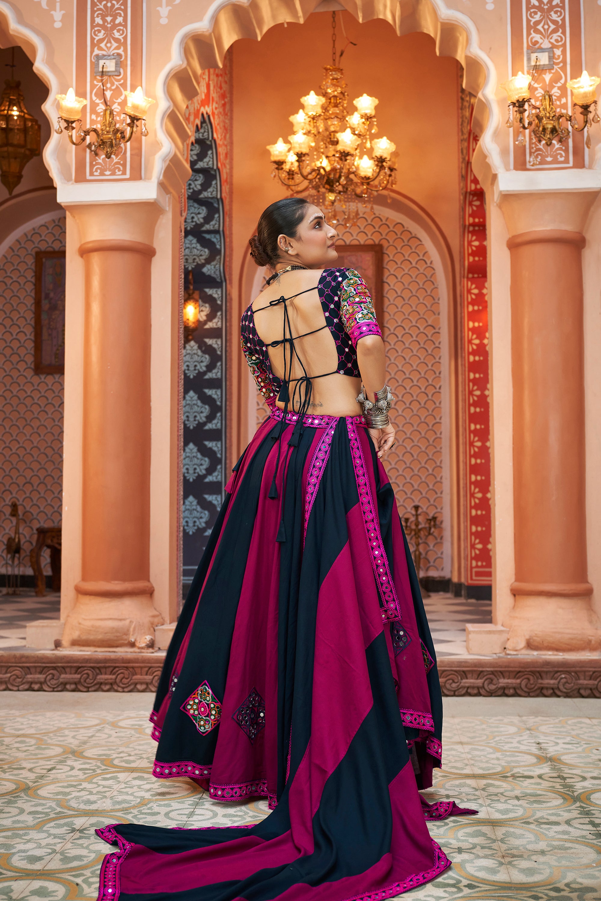 Navratri special Pink with Multicoloured Lehenga