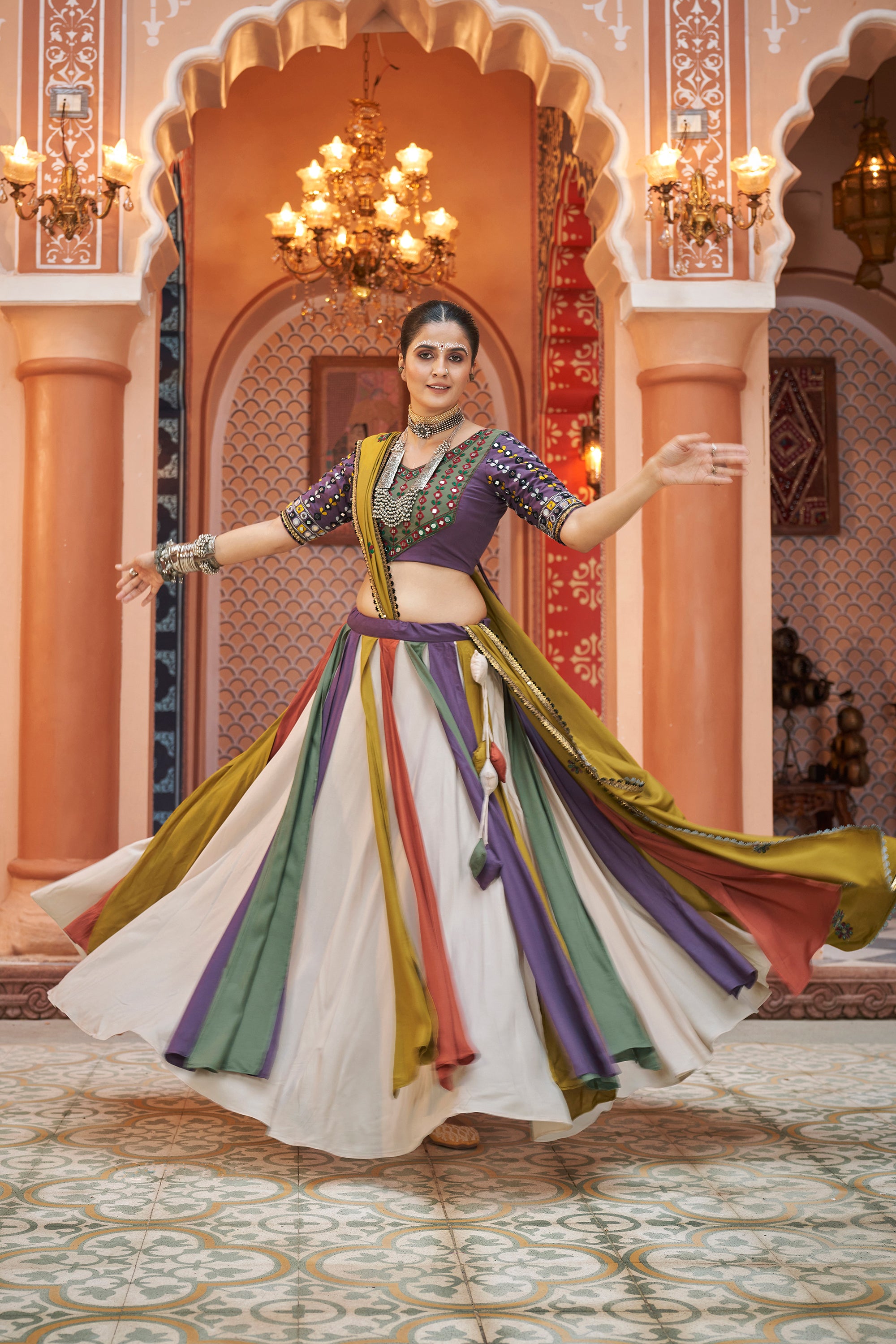 Navratri special Green with Multicoloured Lehenga