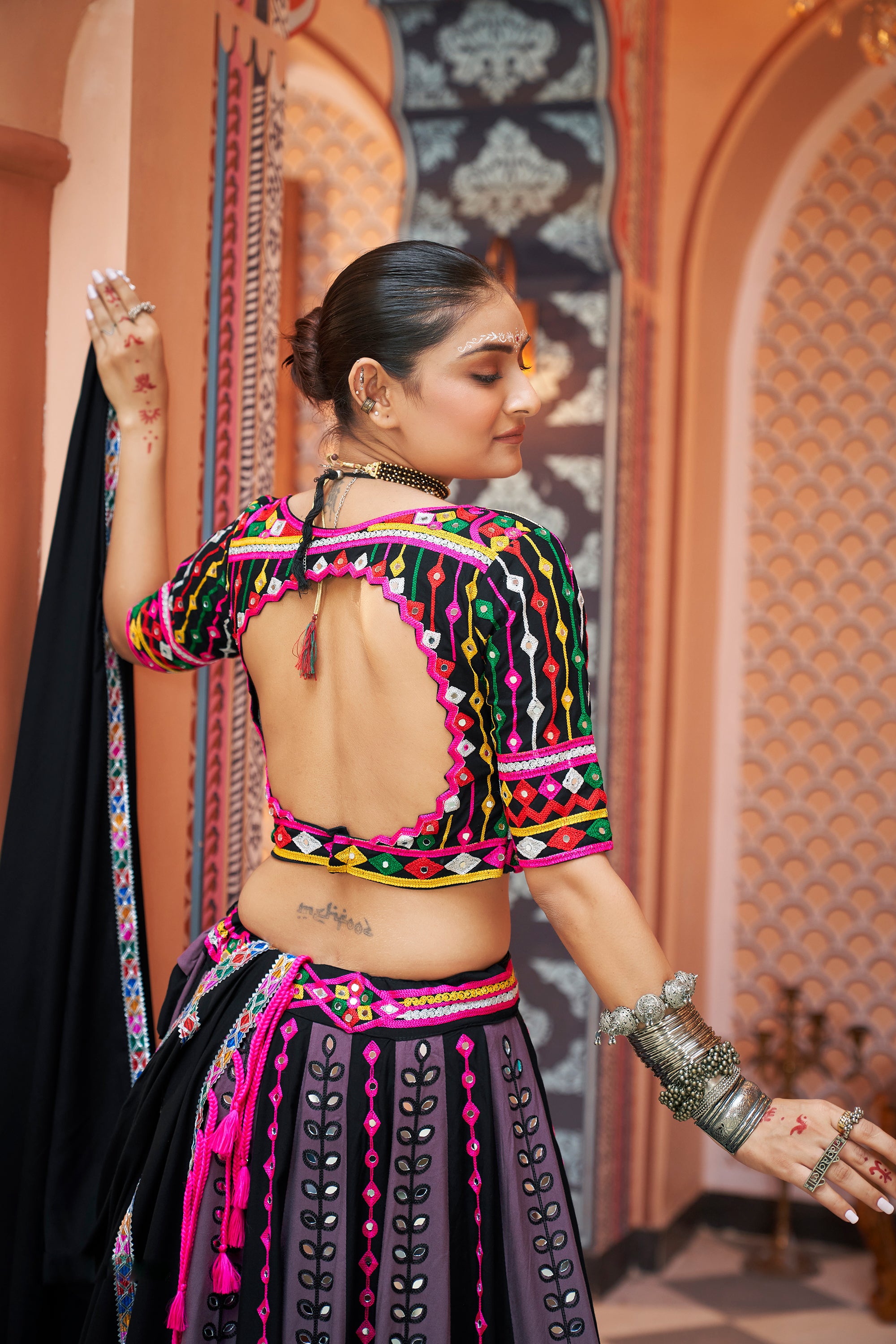 Navratri special Black with Multicoloured Lehenga