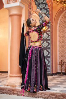 Navratri special Black with Multicoloured Lehenga