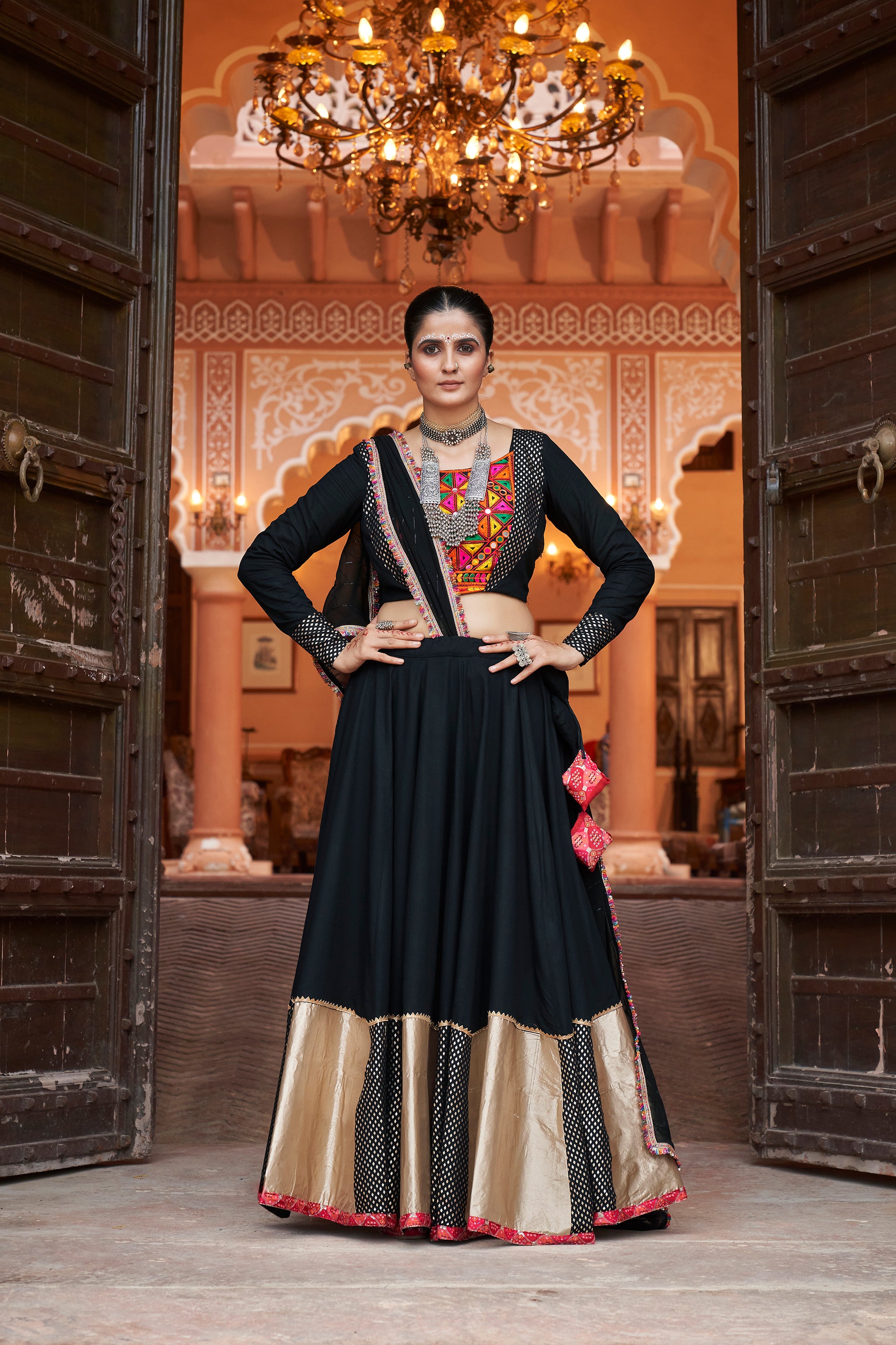 Navratri special Black with Golden coloured Lehenga