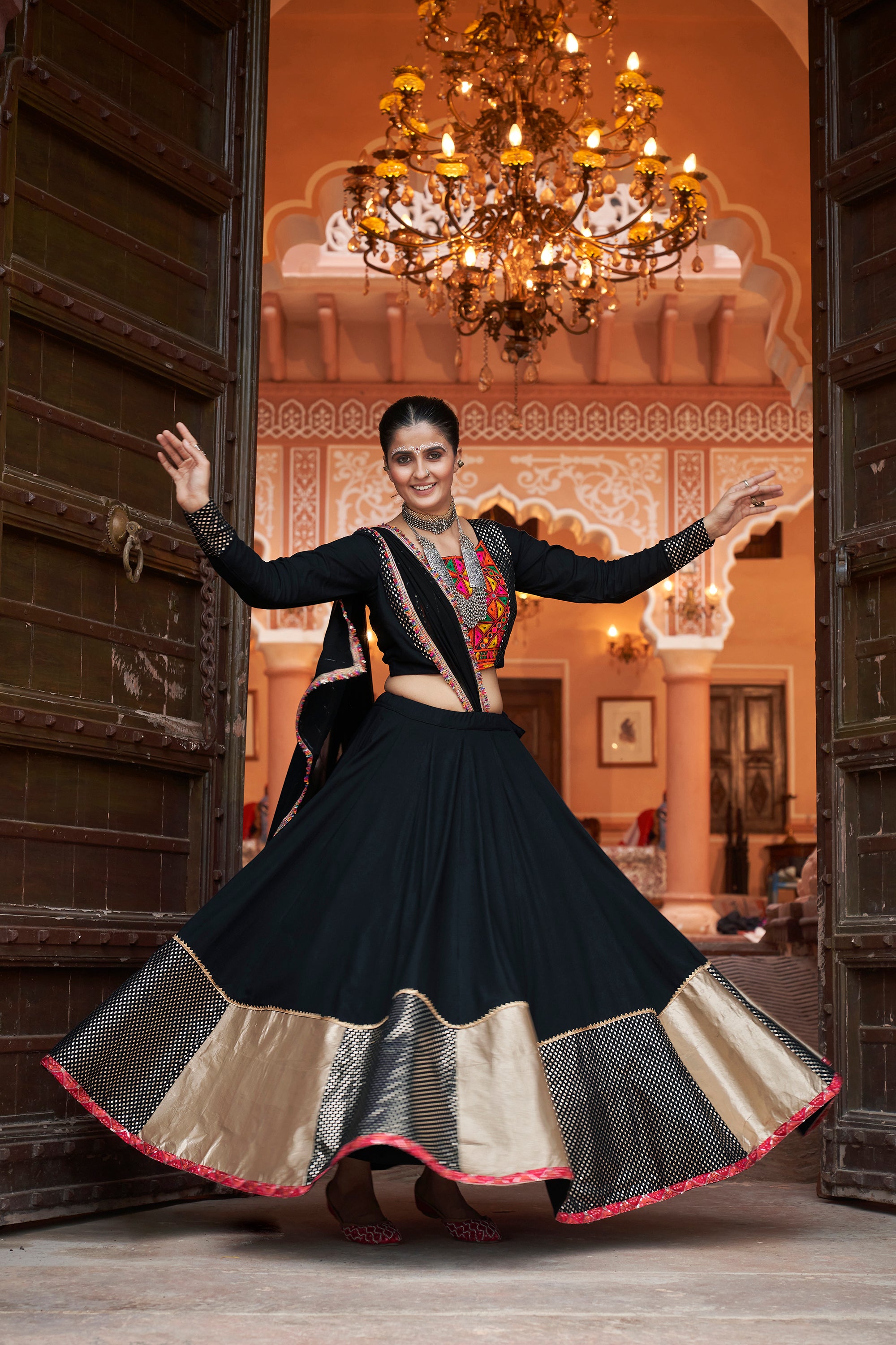 Navratri special Black with Golden coloured Lehenga