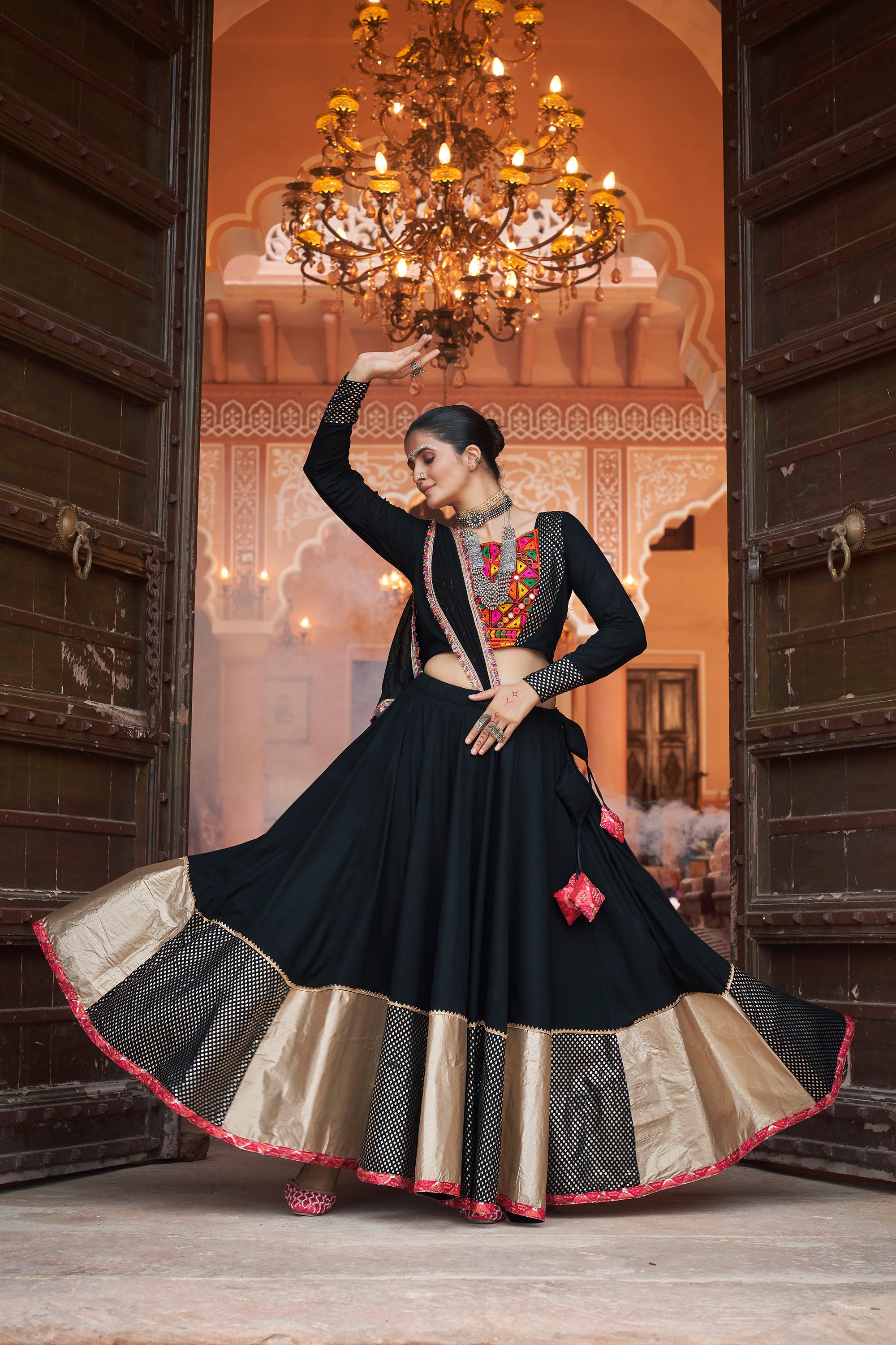 Navratri special Black with Golden coloured Lehenga