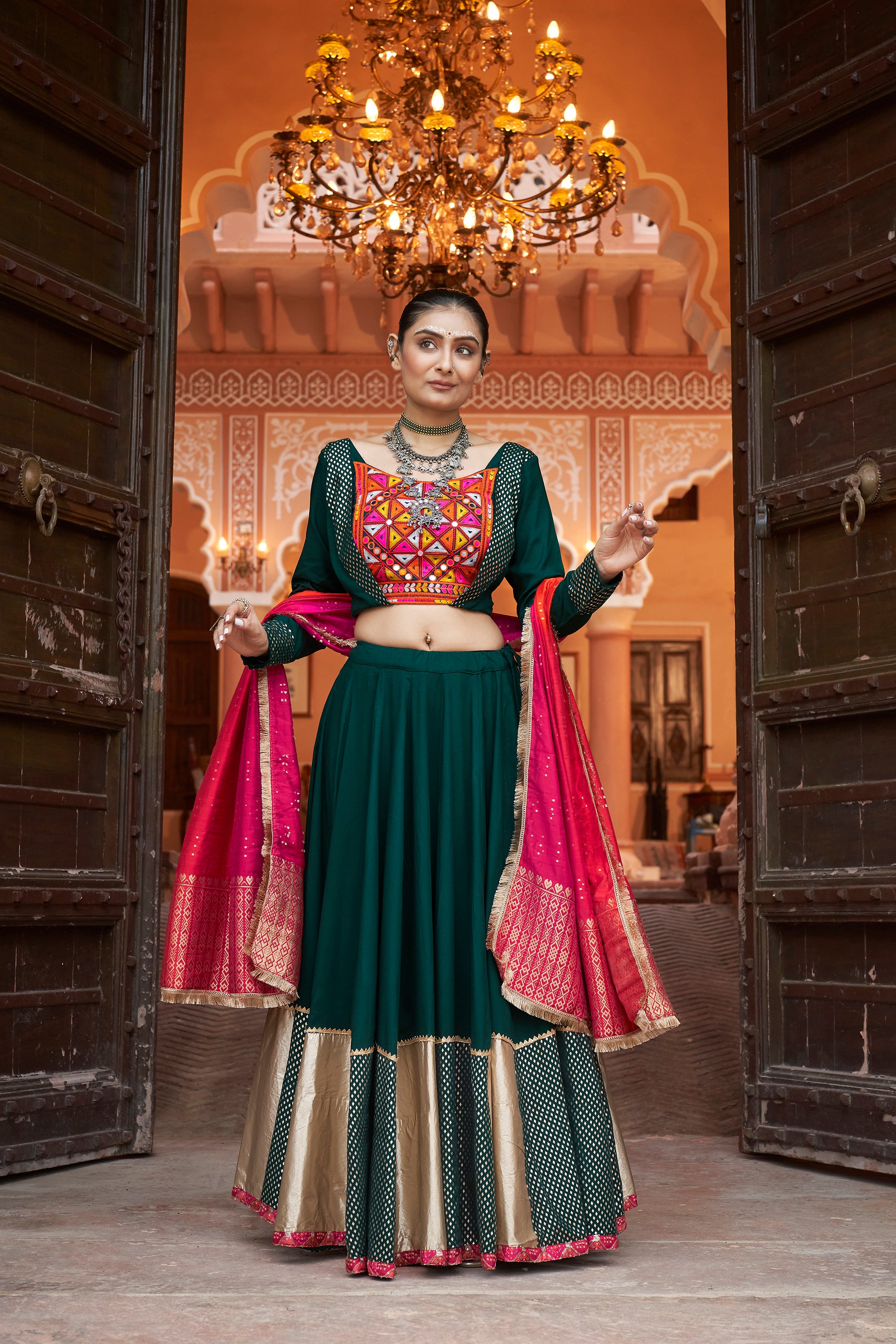 Navratri special Dark Green coloured Lehenga