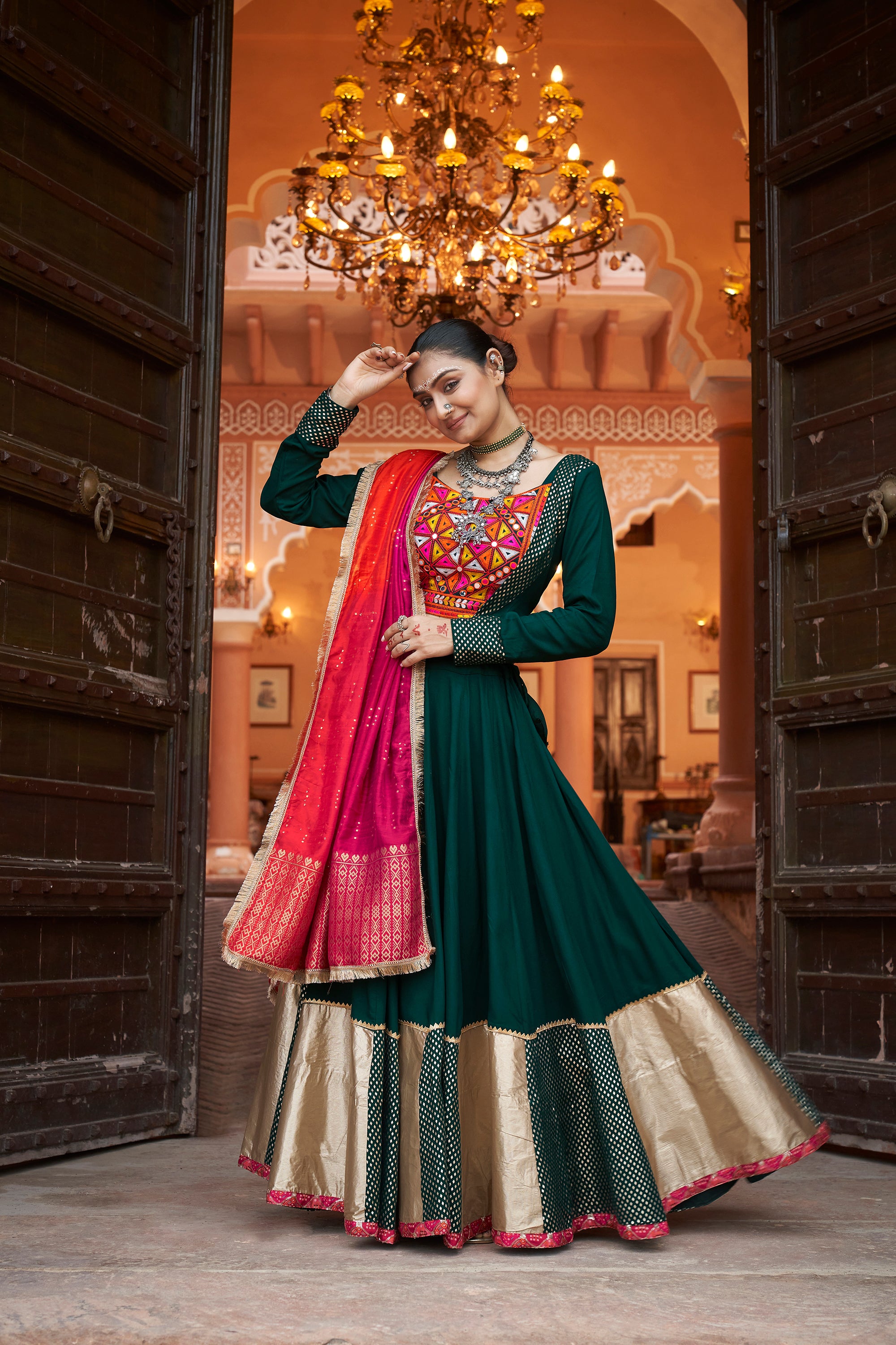 Navratri special Dark Green coloured Lehenga