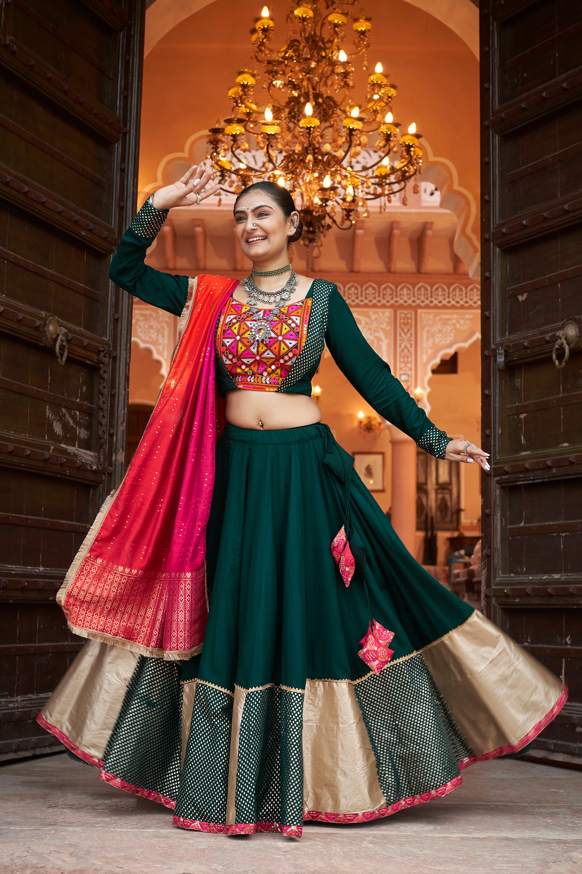 Navratri special Dark Green coloured Lehenga