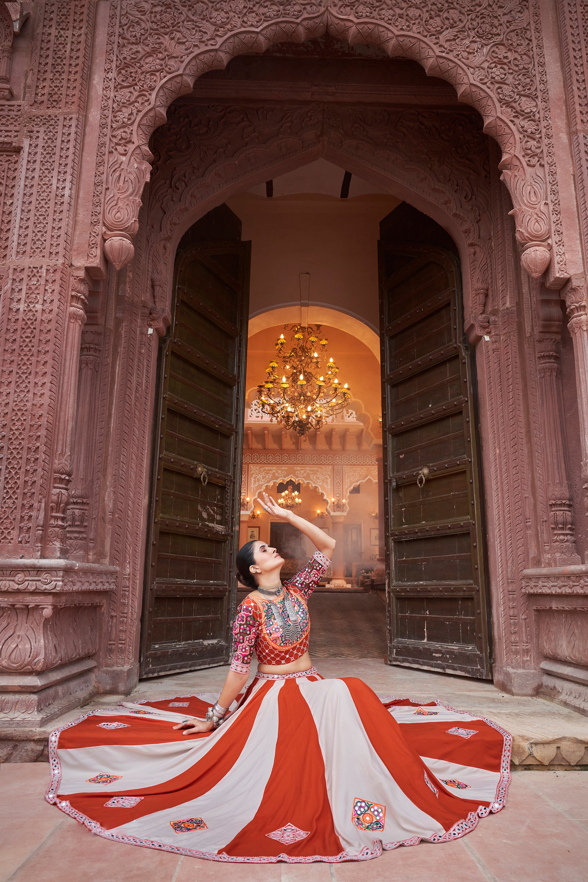 Navratri special Red with Cream coloured Lehenga