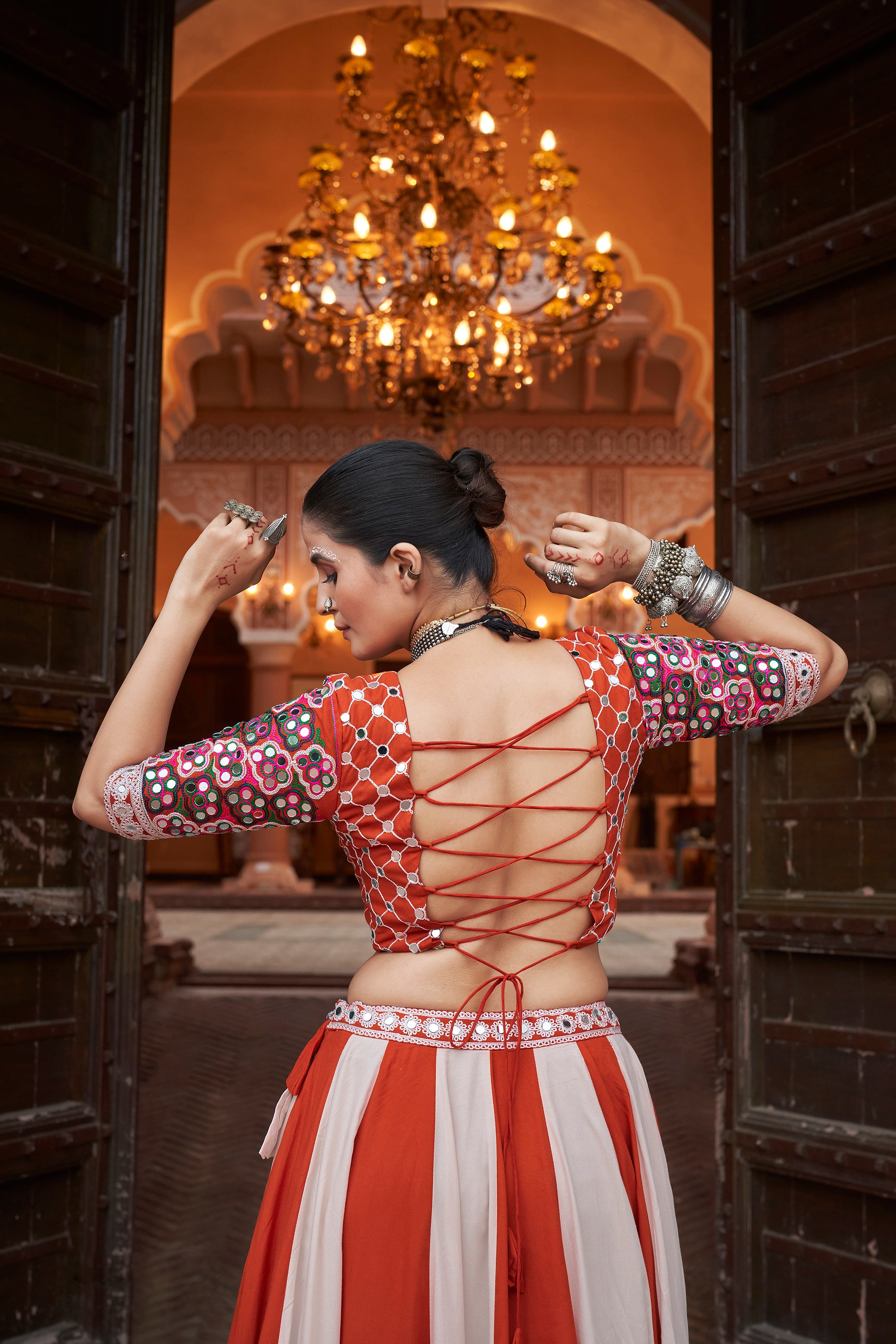 Navratri special Red with Cream coloured Lehenga