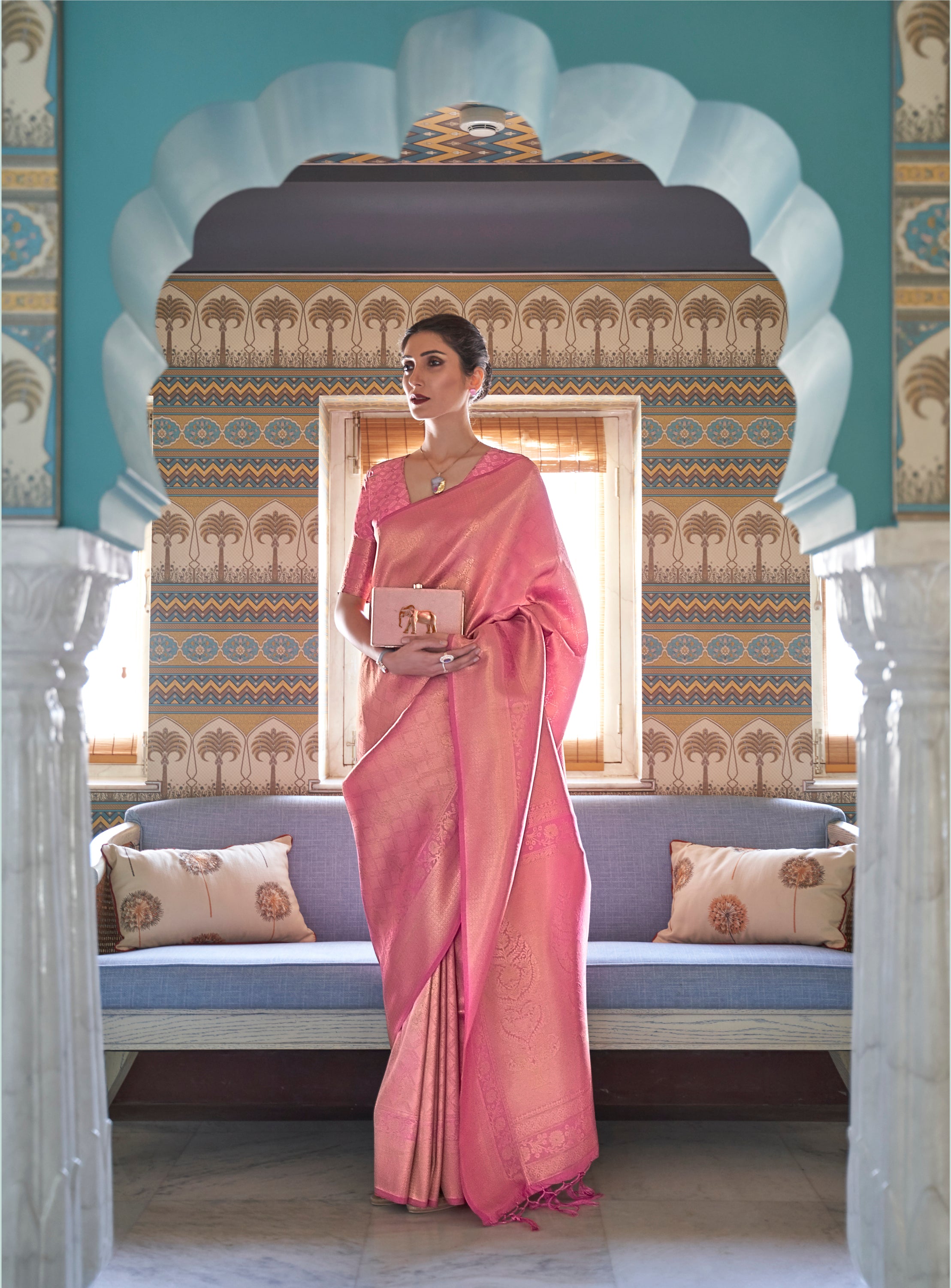 Pink Opulence Zari Woven Kanjivaram Saree