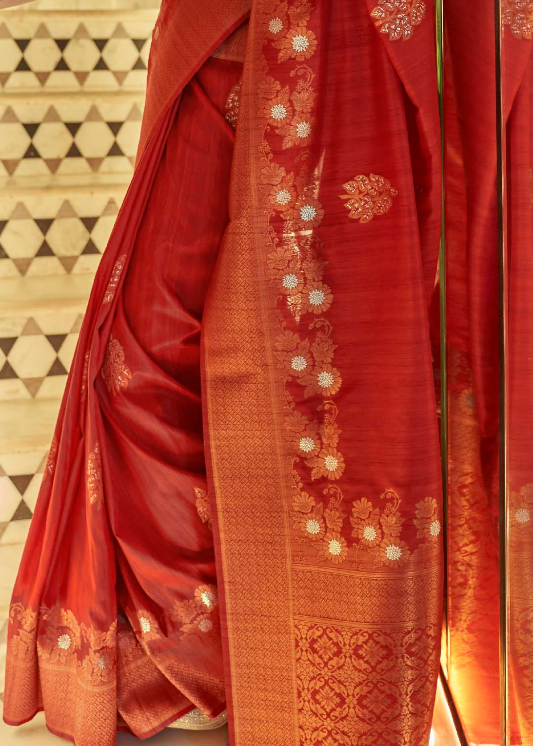 Splendid Dark Red Zari Woven Tussar Silk Saree