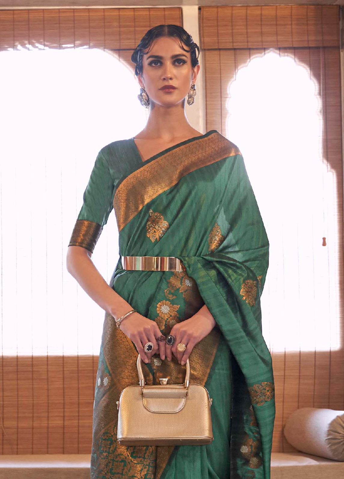 Moss Green Zari Woven Tussar Silk Saree