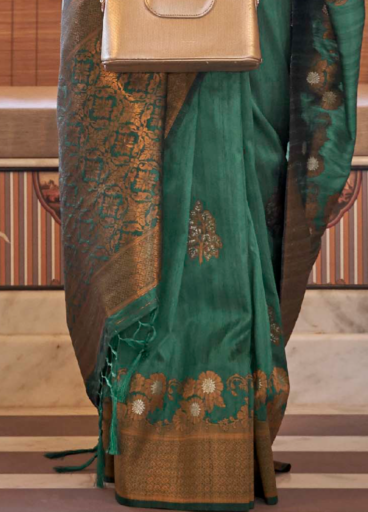 Moss Green Zari Woven Tussar Silk Saree