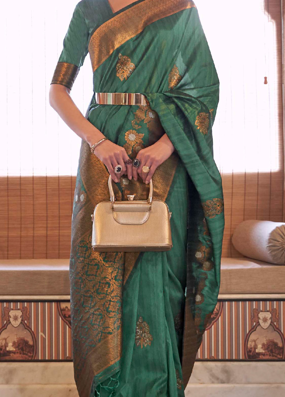 Moss Green Zari Woven Tussar Silk Saree