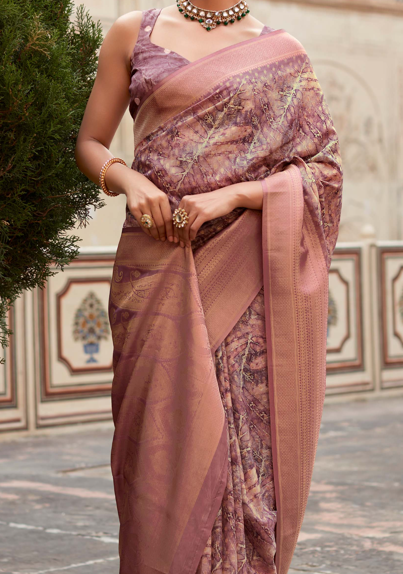 Elegant Spicy Mix Purple Banarasi Digital Printed Silk Saree