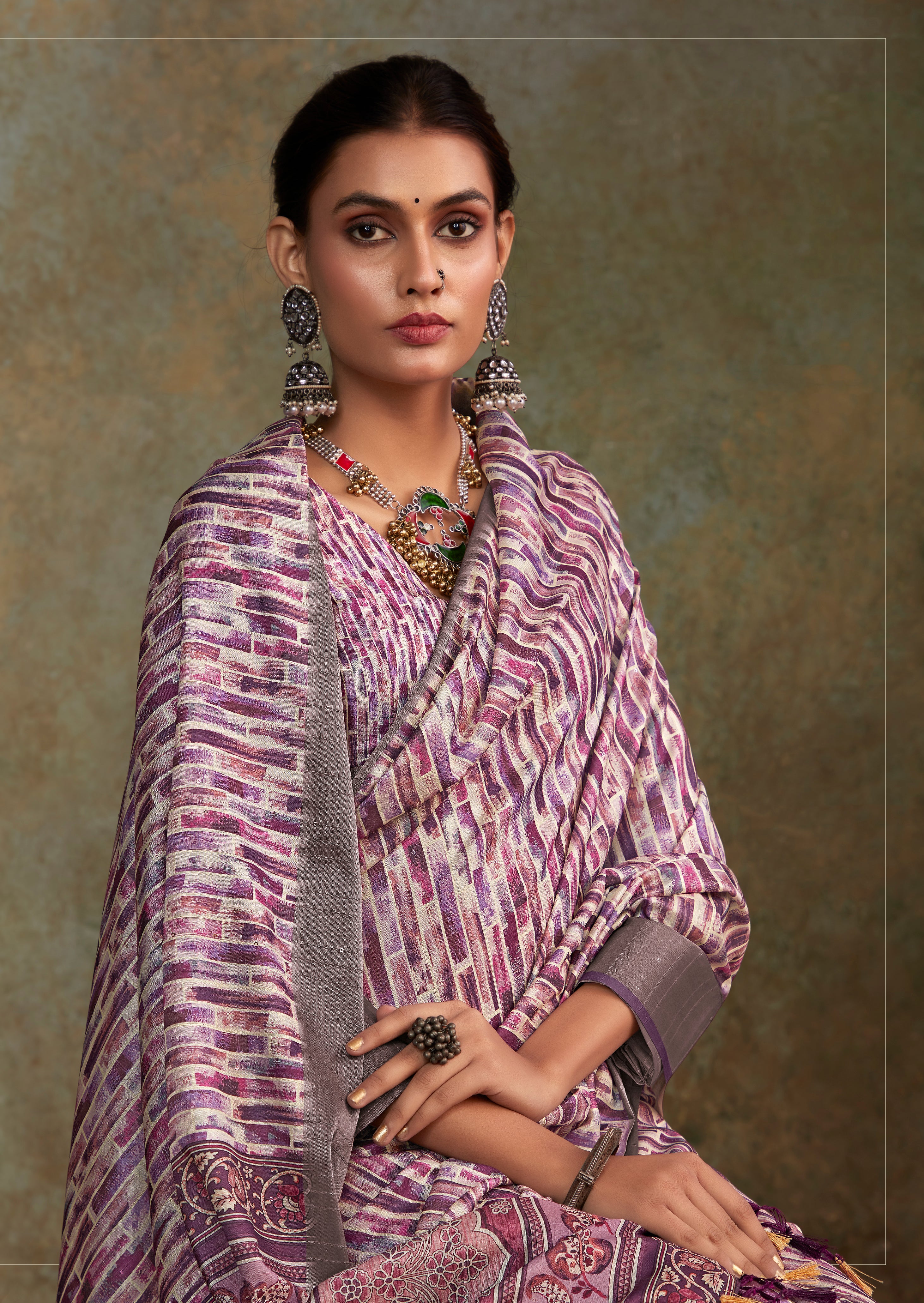 Elegant Light Purple Banarasi Digital Printed Saree