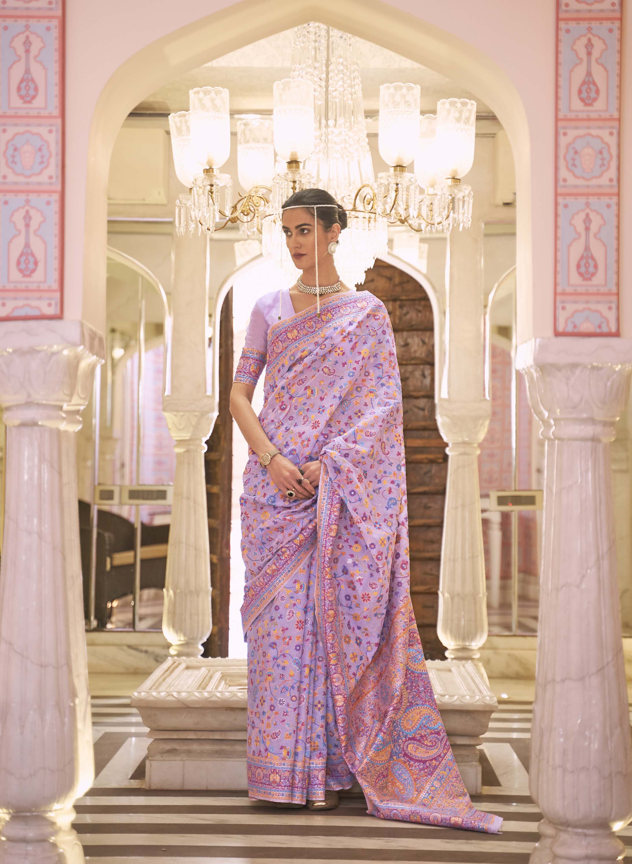 Posh Baby Pink Banarasi Jamawar Woven Silk Saree