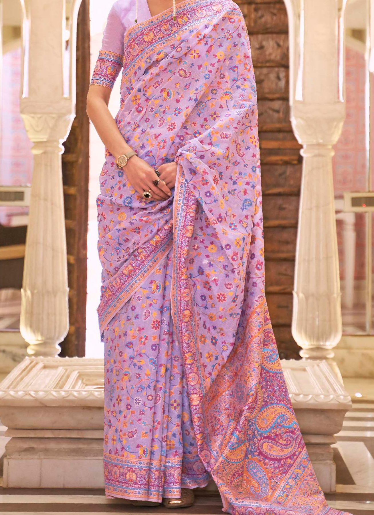 Posh Baby Pink Banarasi Jamawar Woven Silk Saree