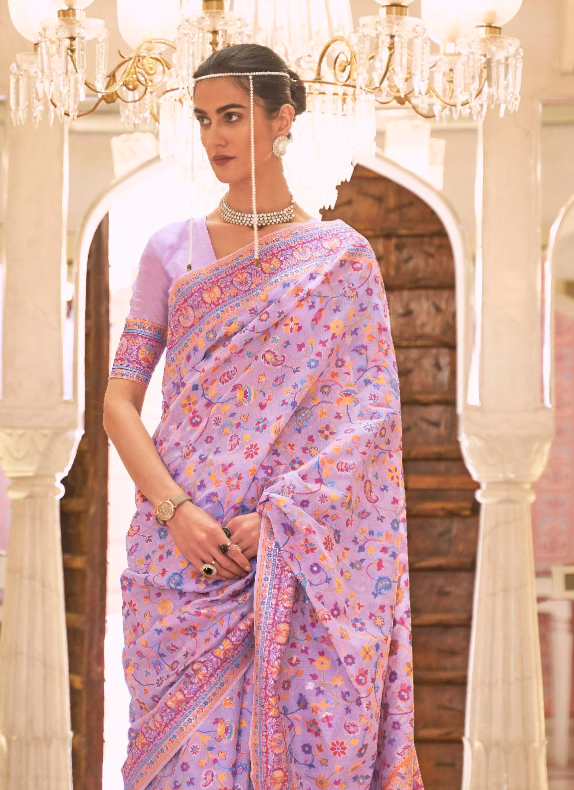 Posh Baby Pink Banarasi Jamawar Woven Silk Saree