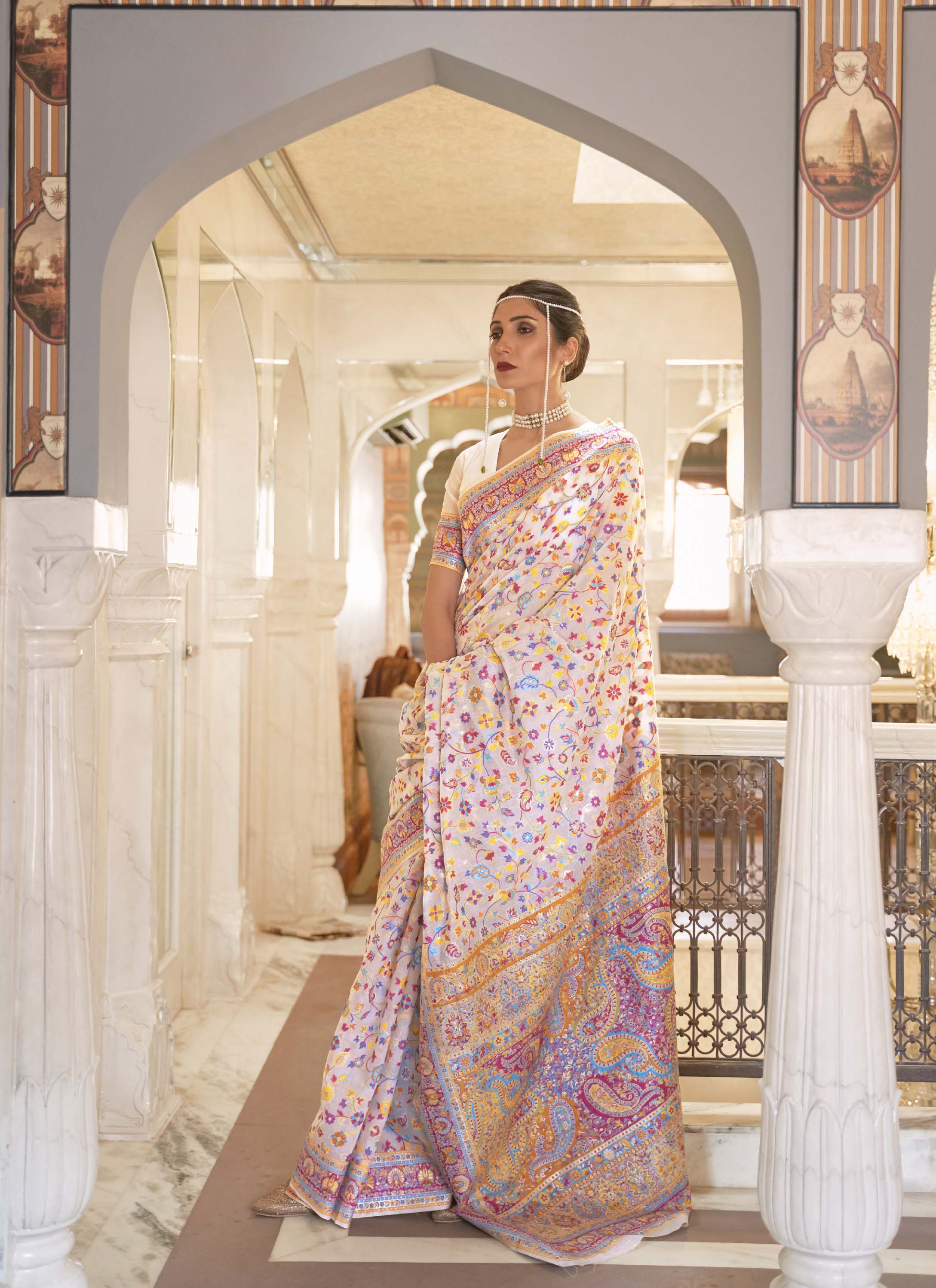 Soft Light Pink Banarasi Jamawar Woven Silk Saree