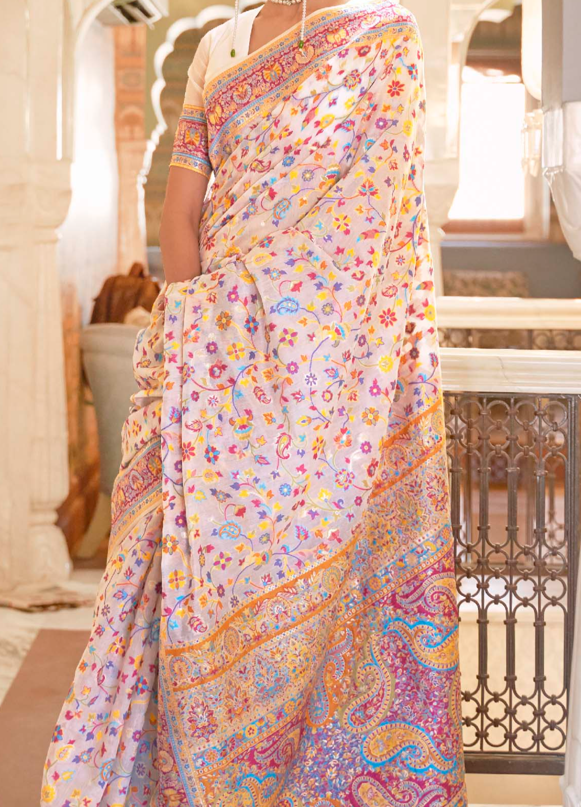 Soft Light Pink Banarasi Jamawar Woven Silk Saree