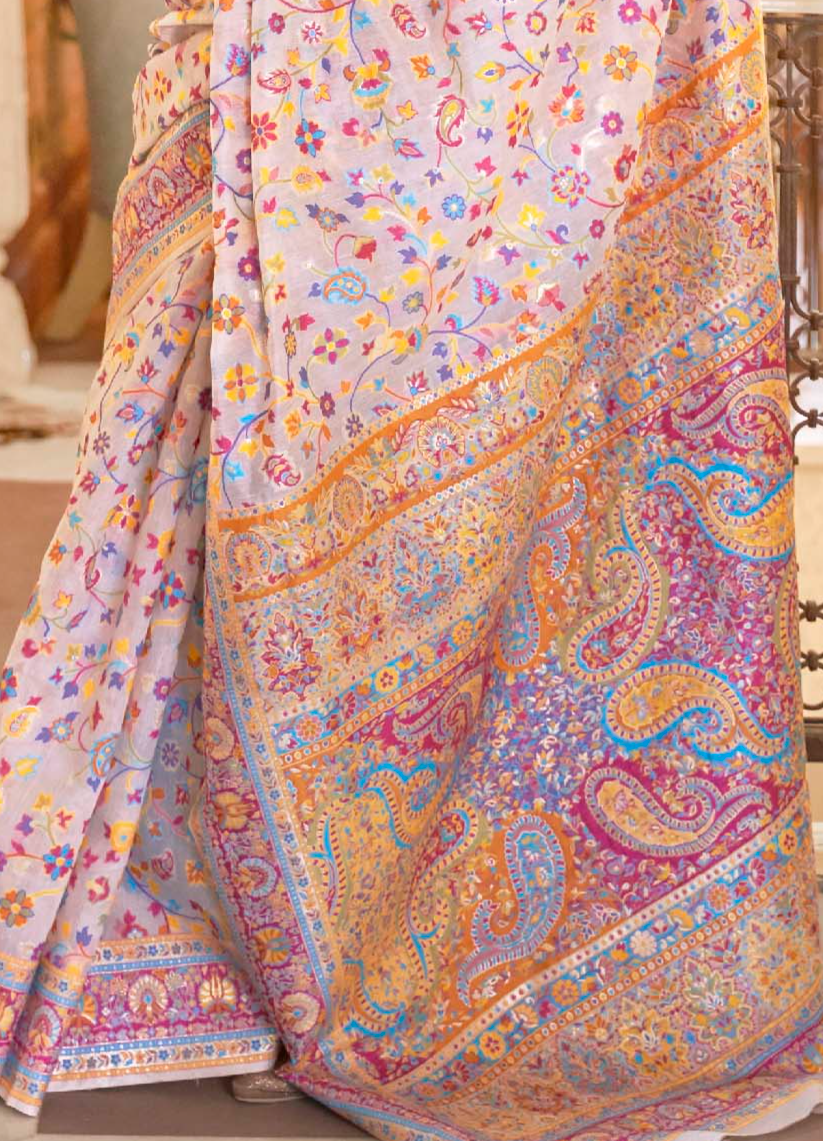 Soft Light Pink Banarasi Jamawar Woven Silk Saree