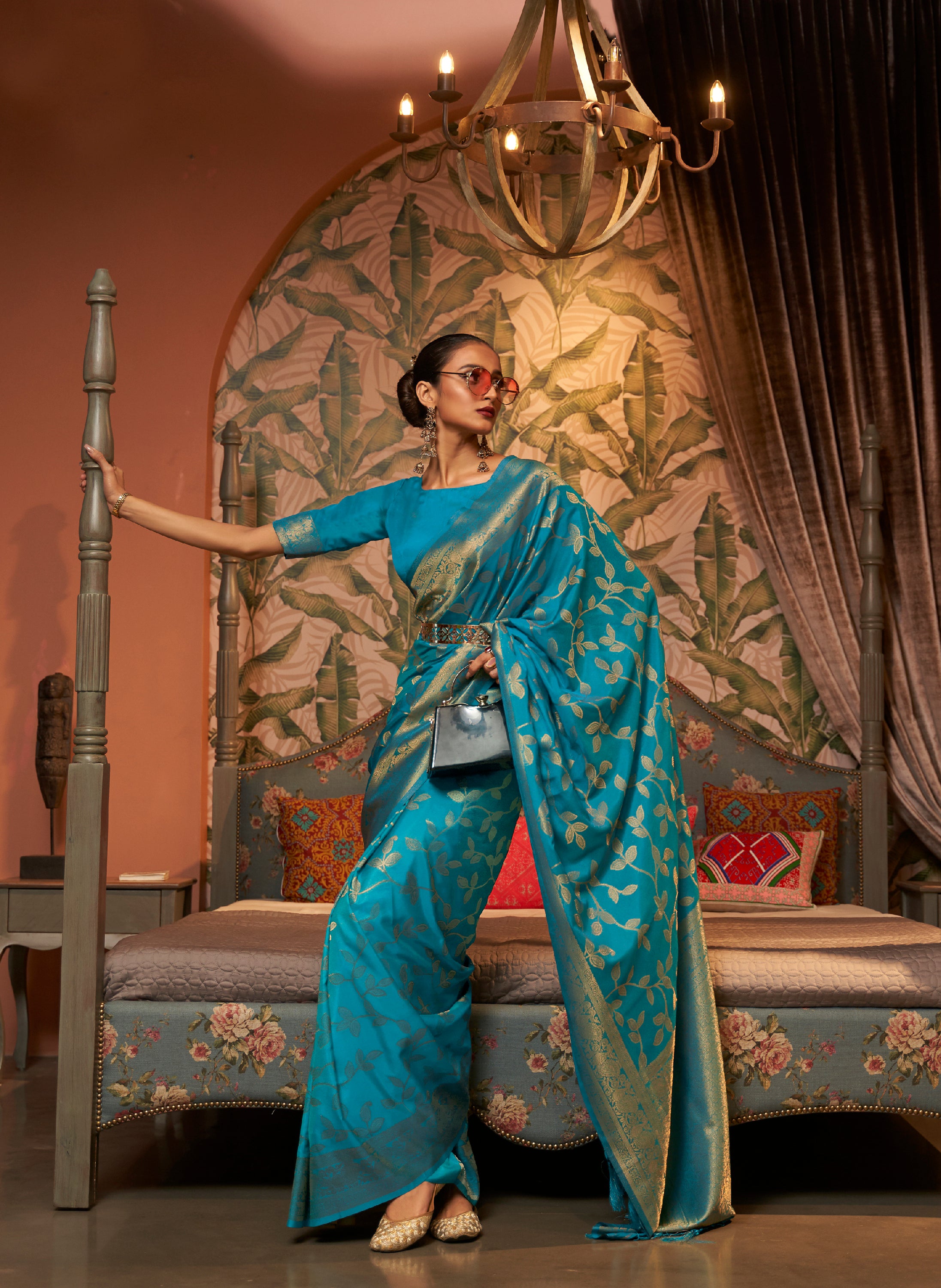 Ocean Blue Zari Woven Kanjivaram Saree