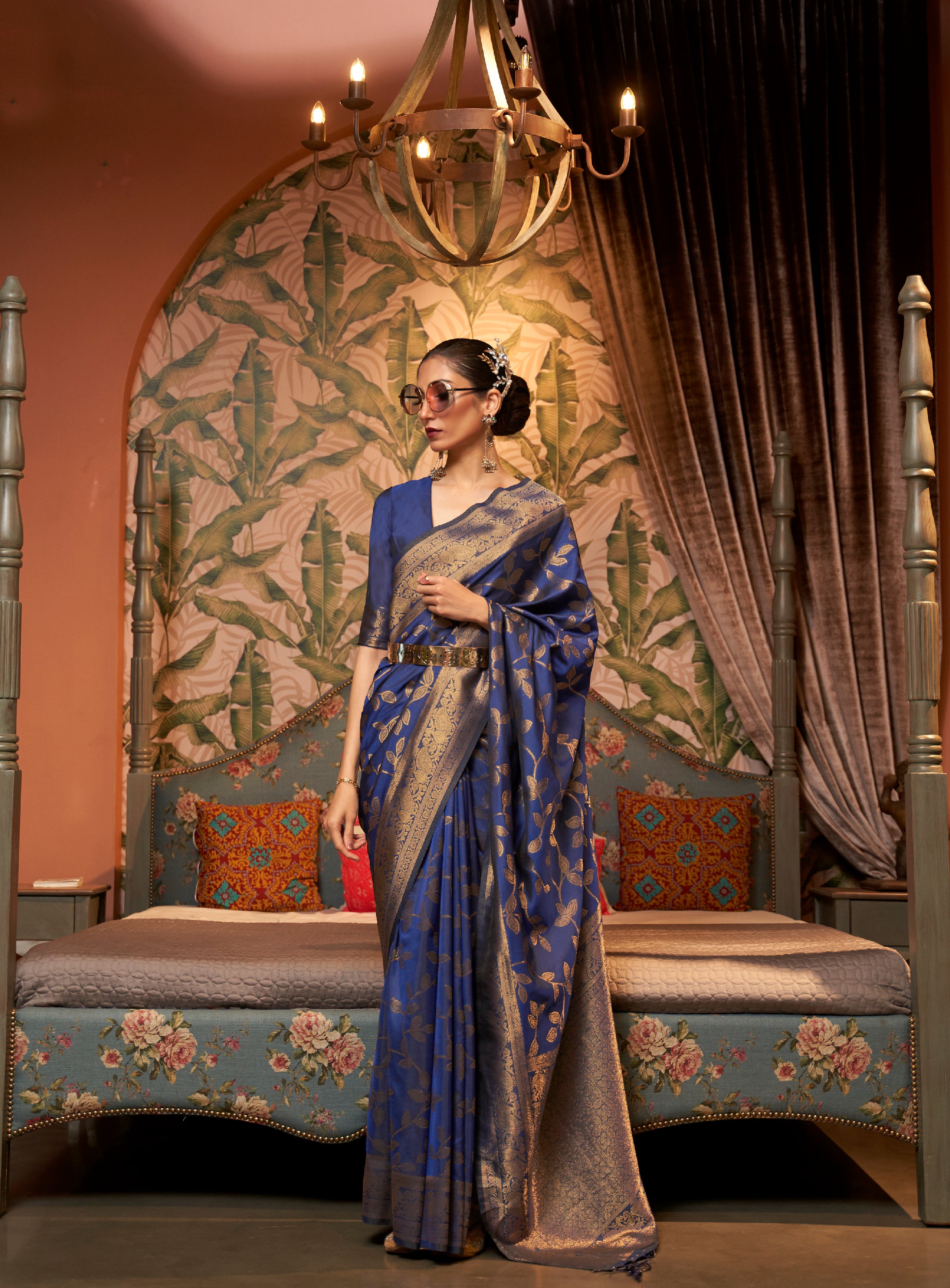 Sapphire Blue Zari Embellished Kanjivaram Saree