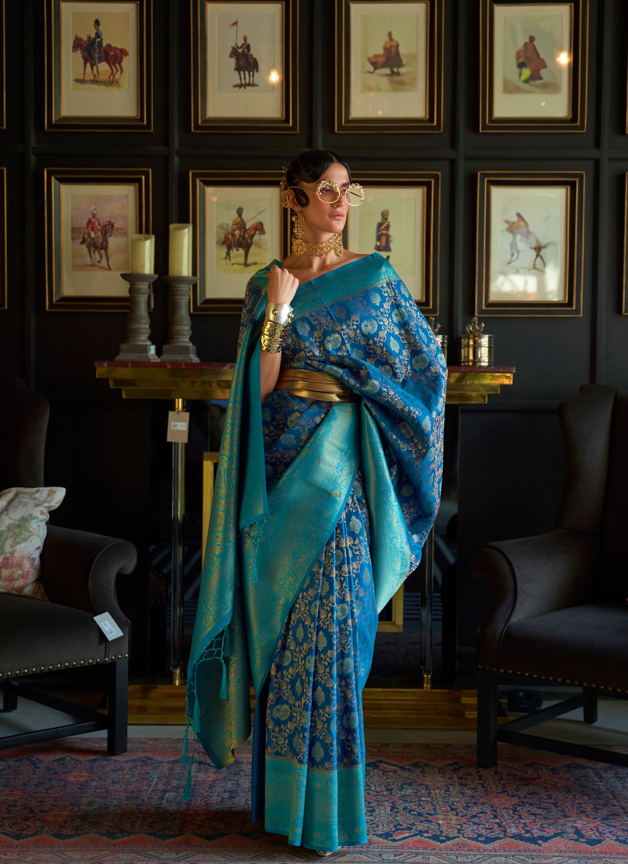 Astonishing Aqua Blue Woven Banarasi Soft Silk Saree