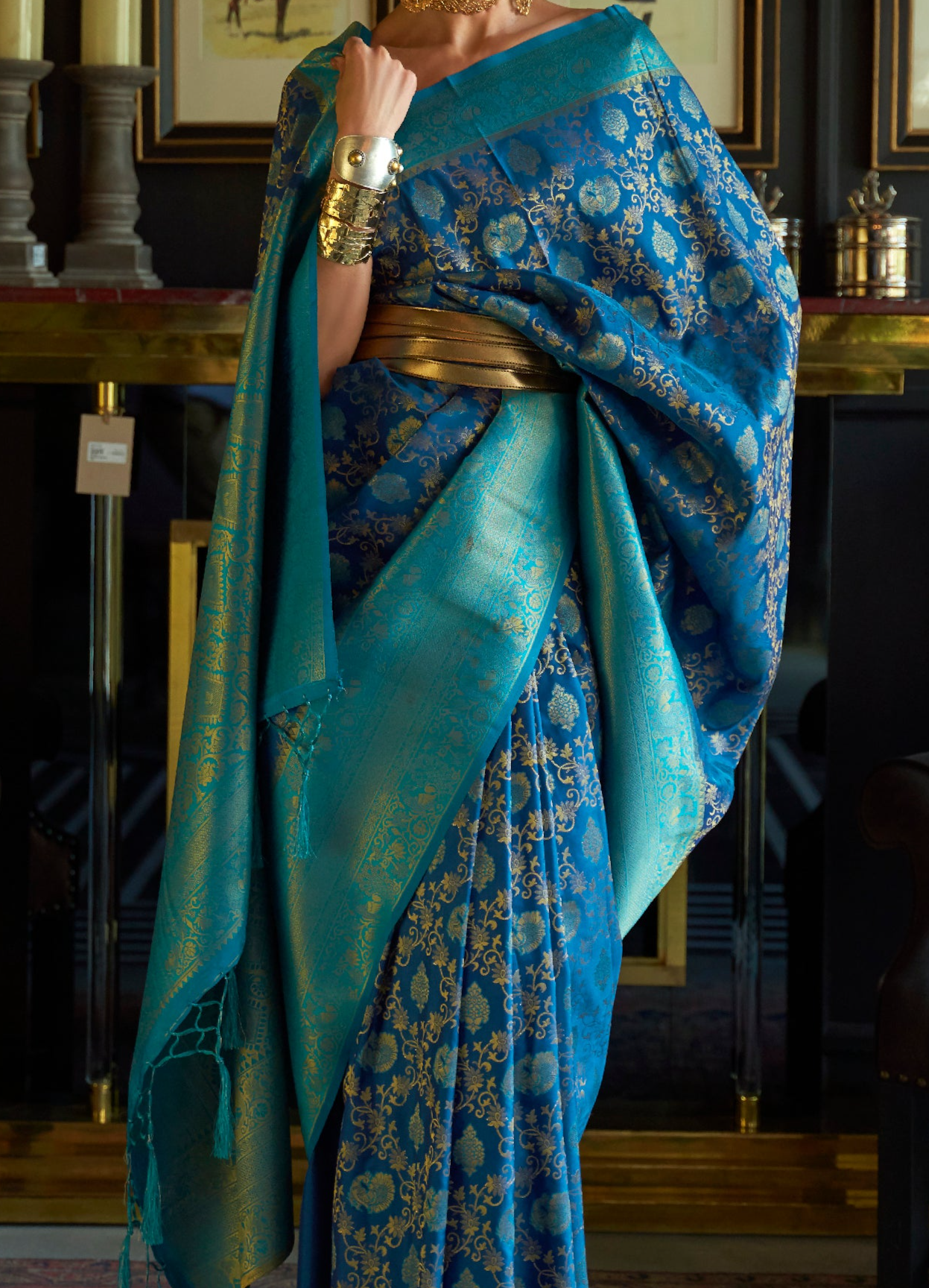 Astonishing Aqua Blue Woven Banarasi Soft Silk Saree