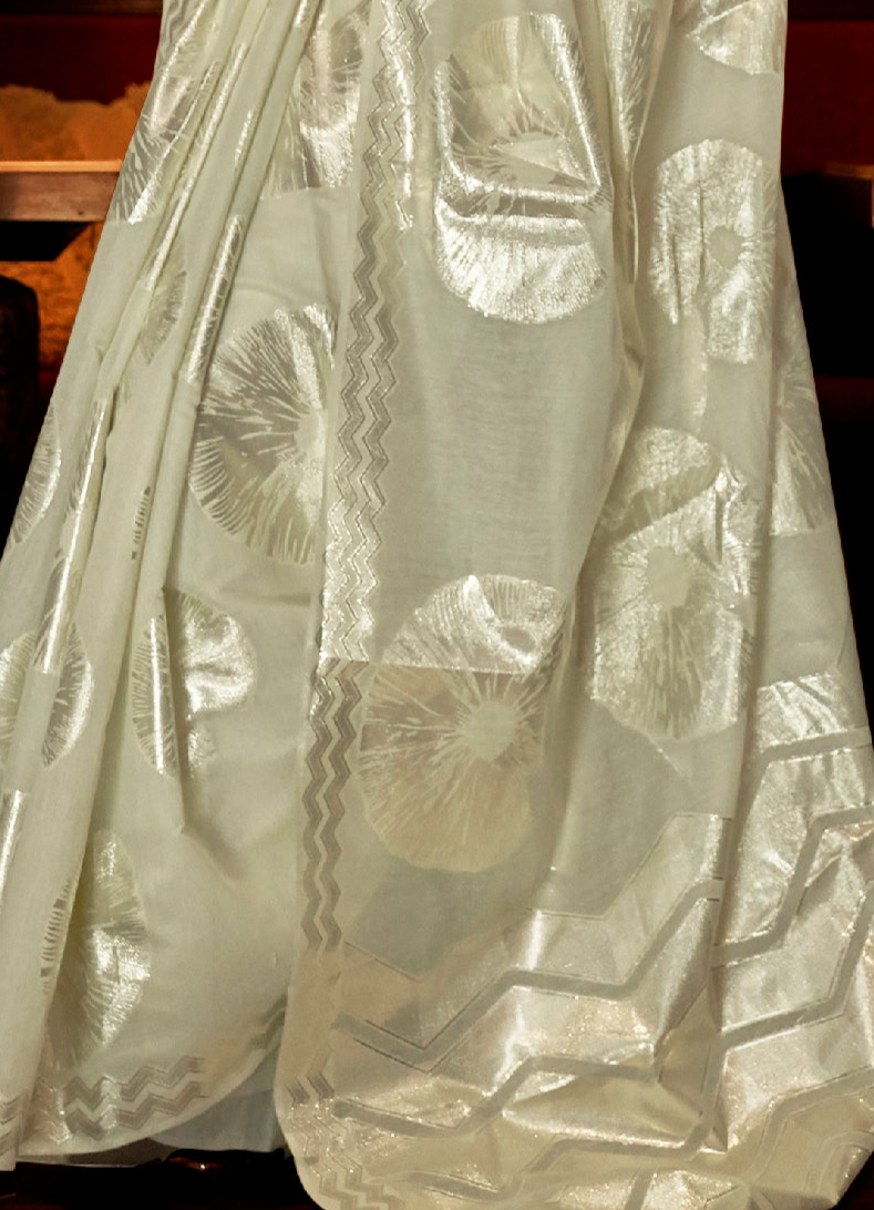 Voguish Light Cream Woven Banarasi Partywear Silk Saree