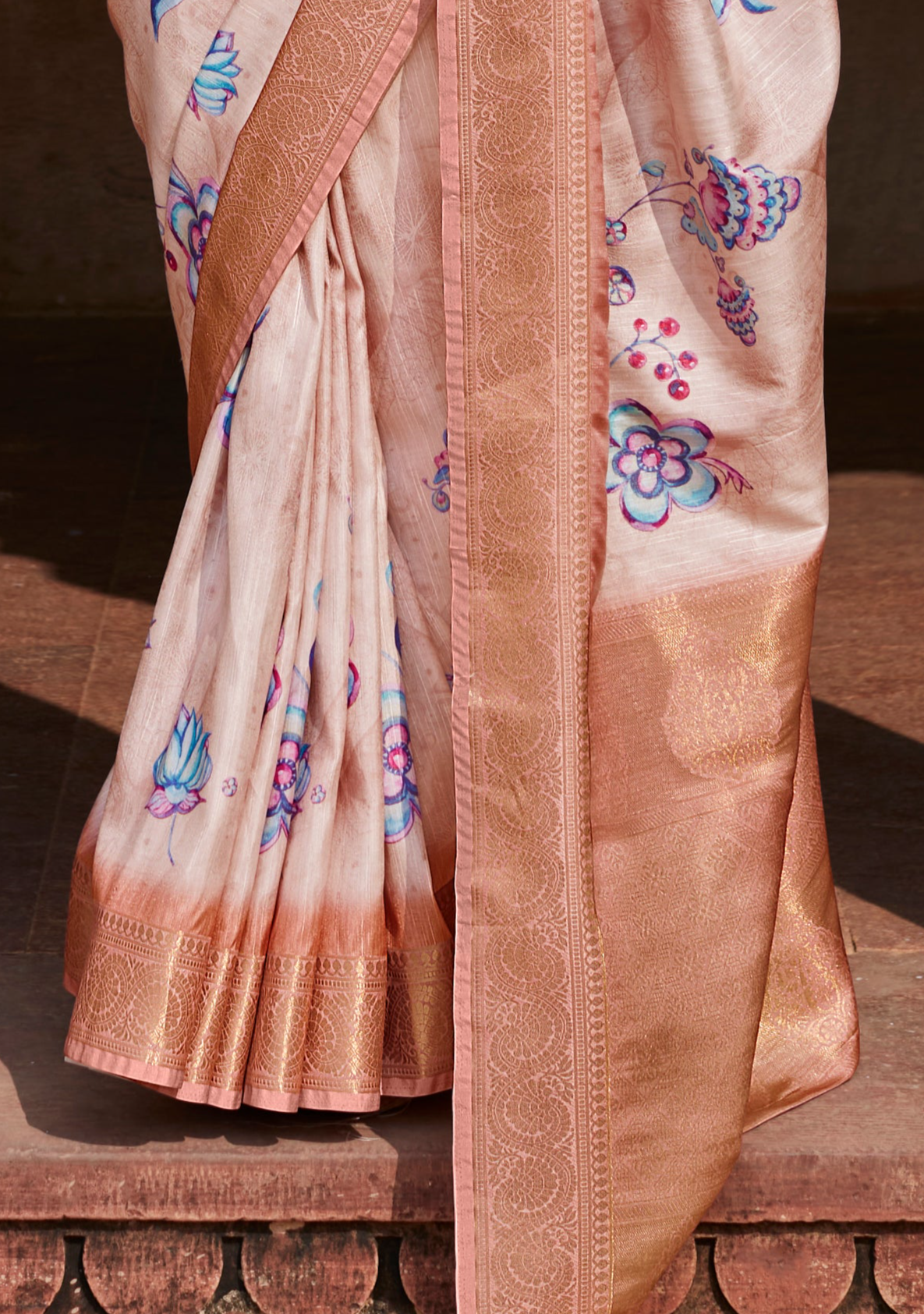 Comely Beige Digital Printed Soft Silk Saree