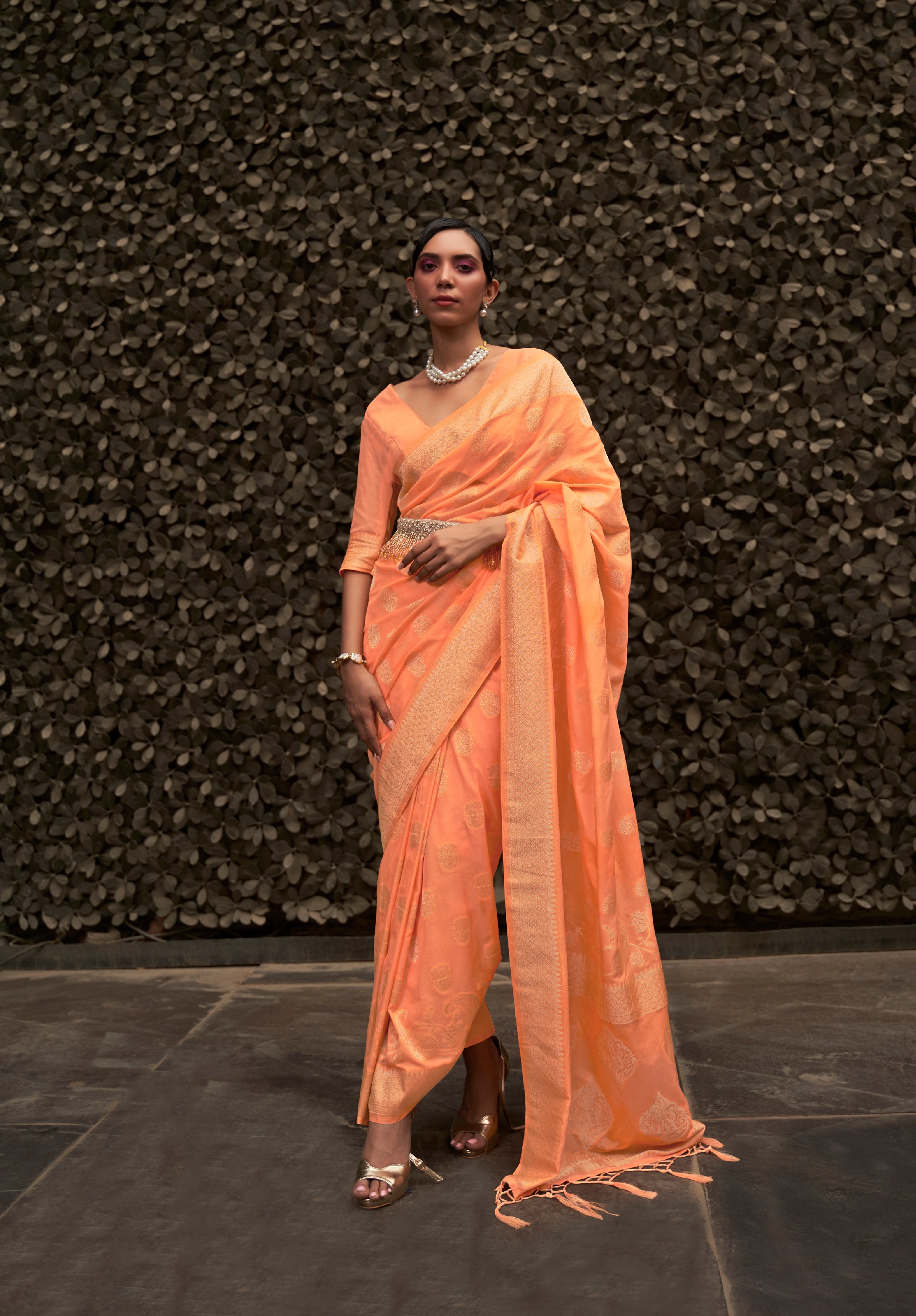 Radiant Orange Banarasi Chiffon Saree