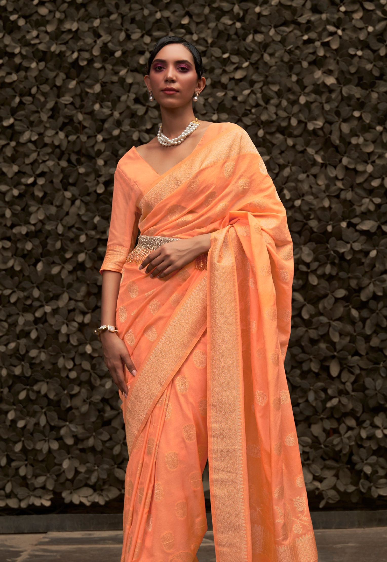 Radiant Orange Banarasi Chiffon Saree