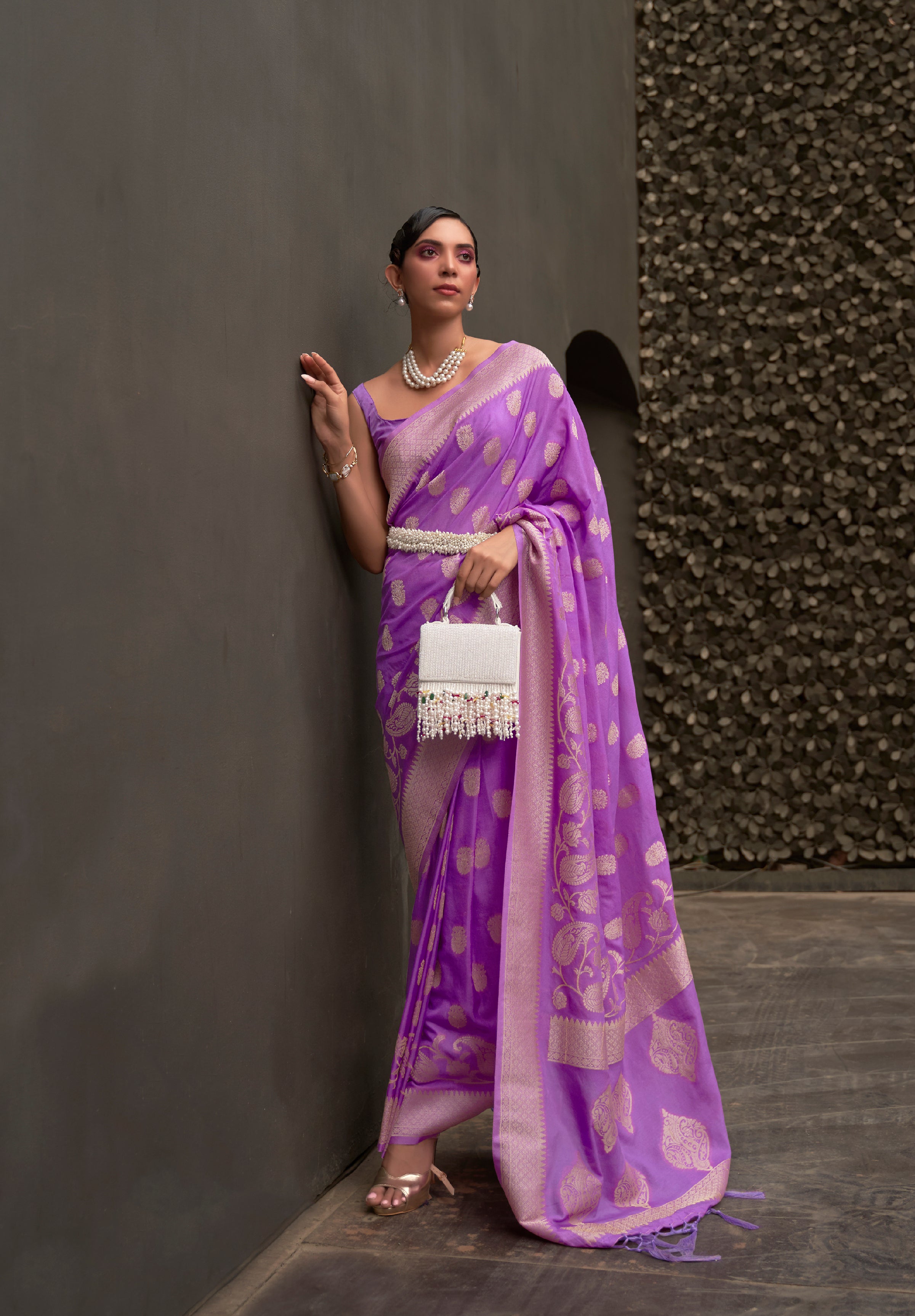 Regal Purple Woven Banarasi Chiffon Saree