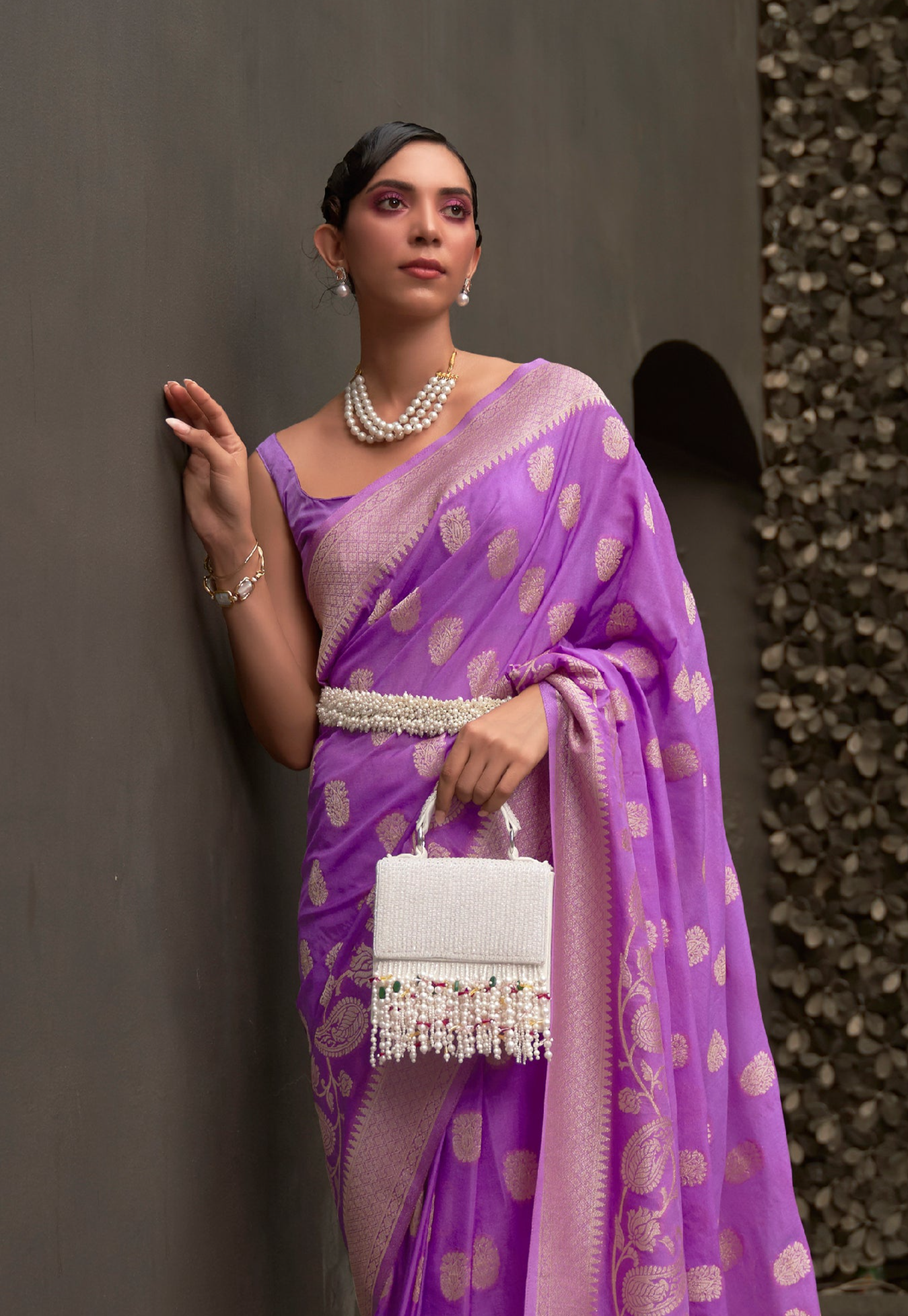 Regal Purple Woven Banarasi Chiffon Saree