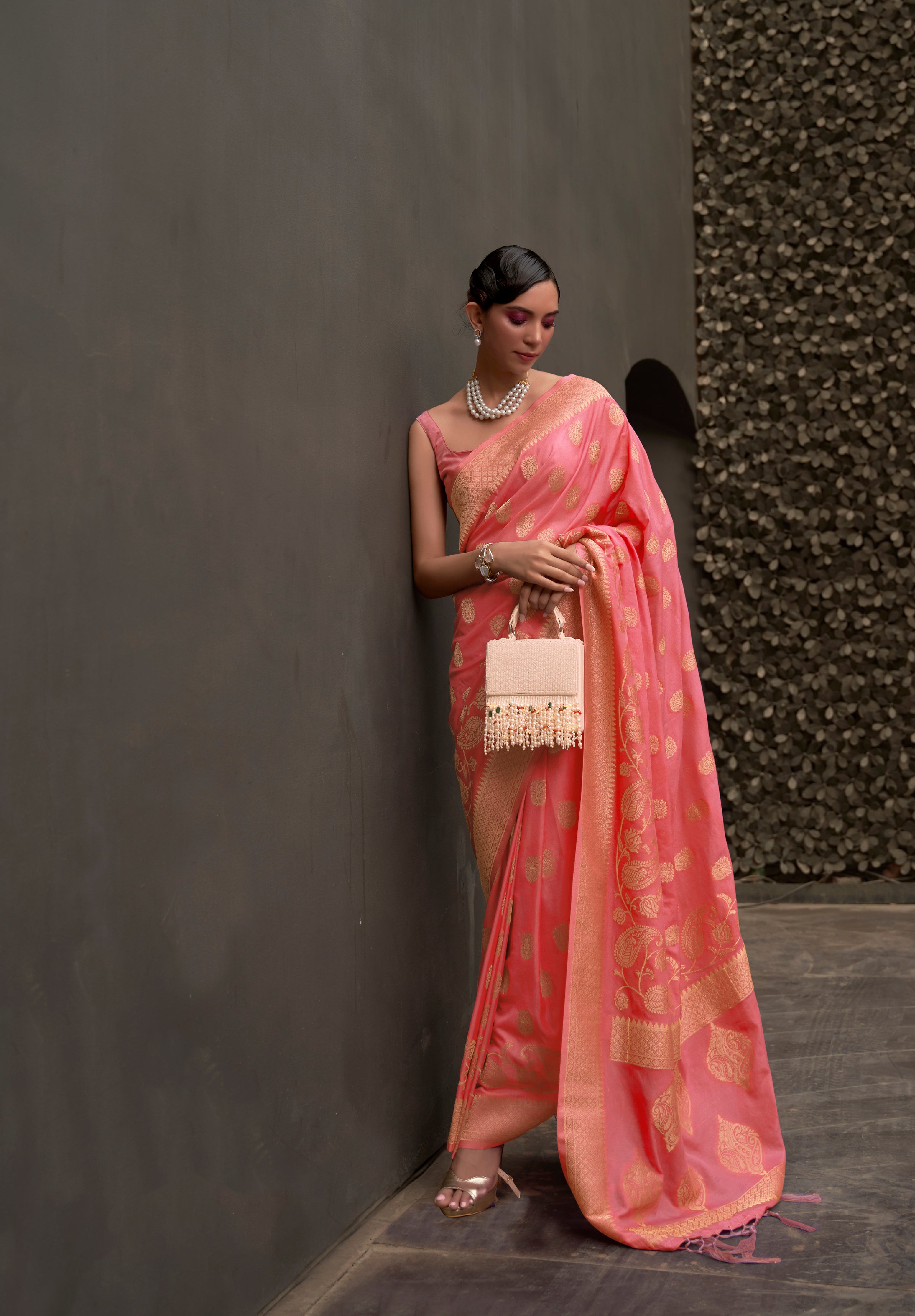 Peach Blossom Banarasi Chiffon Saree