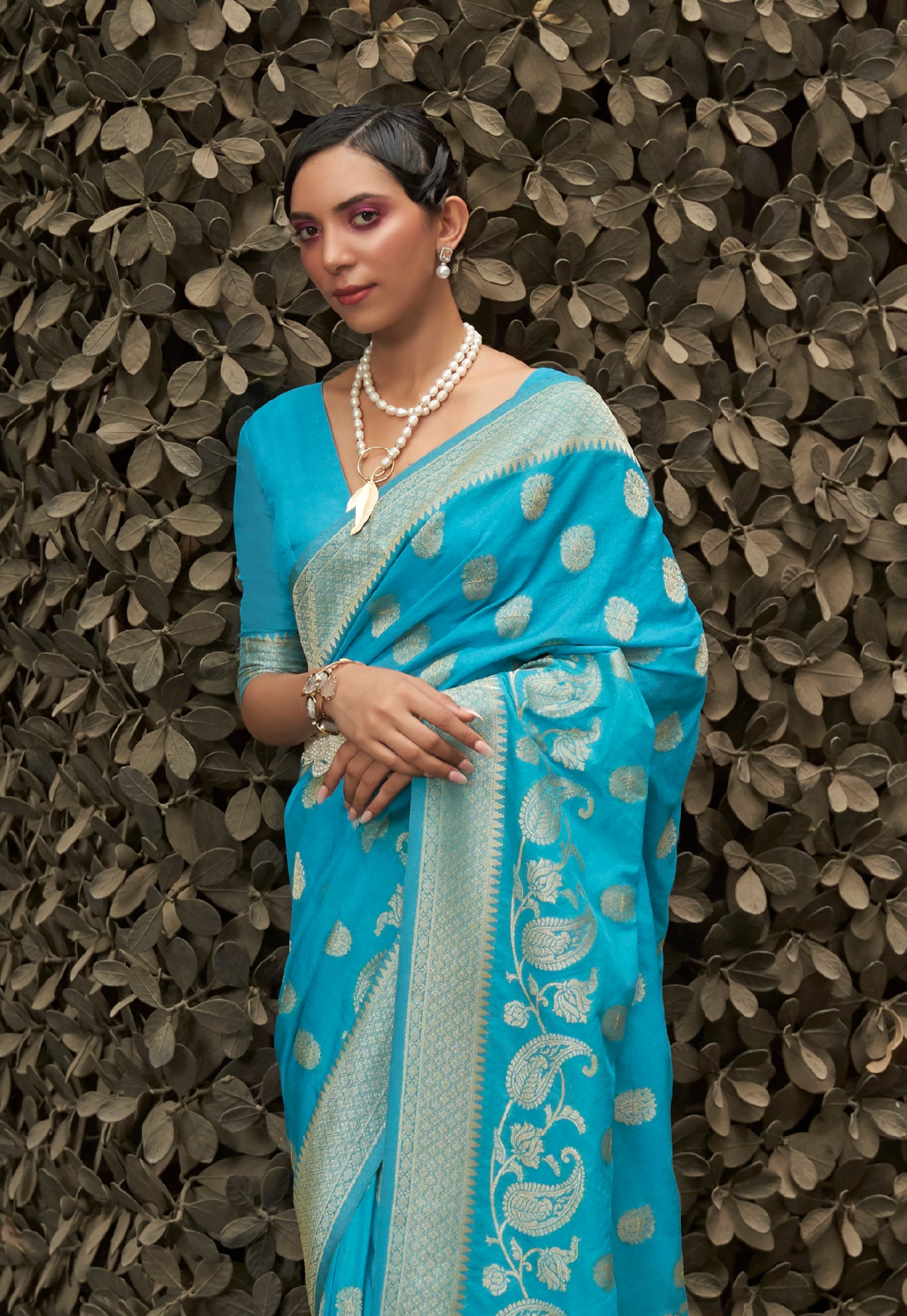 Aqua Blue Woven Banarasi Chiffon Saree