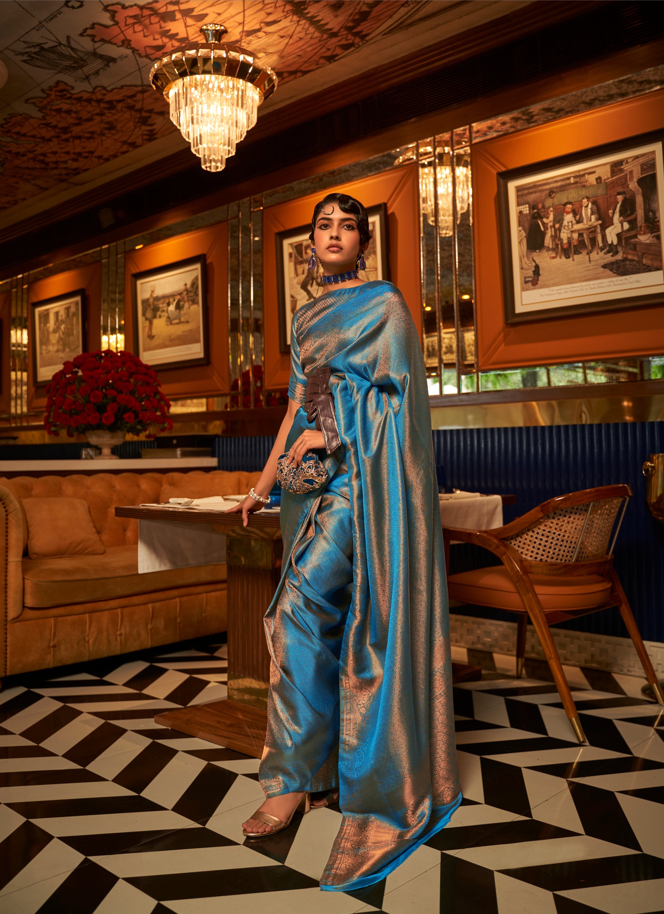 Azure Blue Bliss Zari Woven Kanjivaram Saree