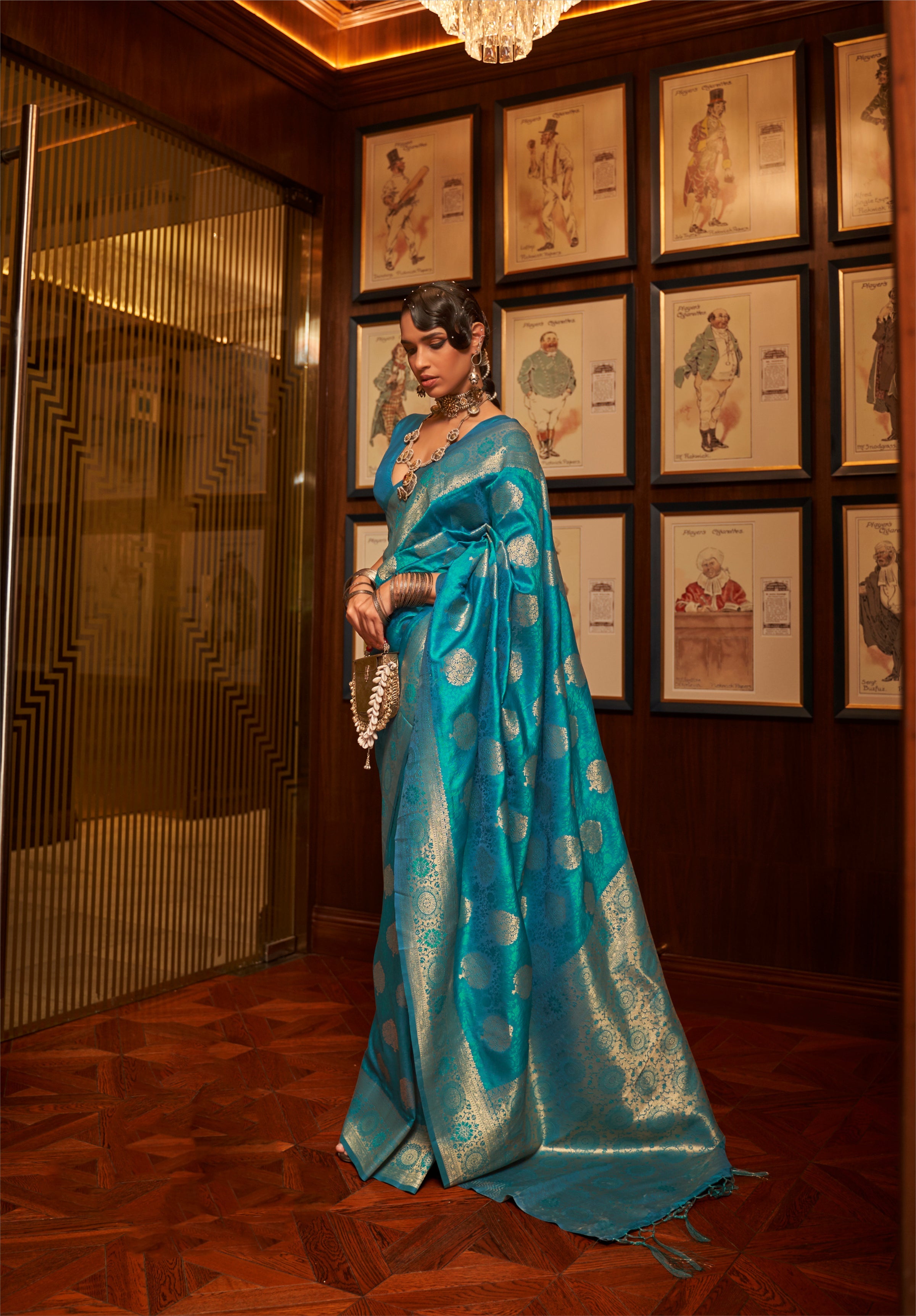 Blue Horizon Zari Woven Kanjivaram Saree