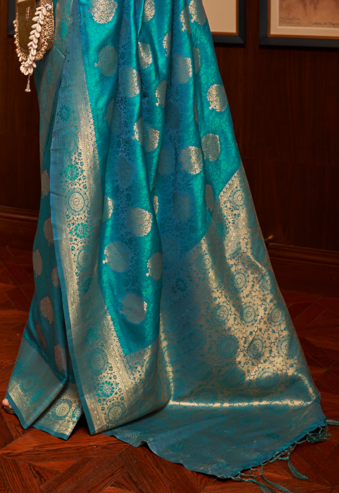 Blue Horizon Zari Woven Kanjivaram Saree