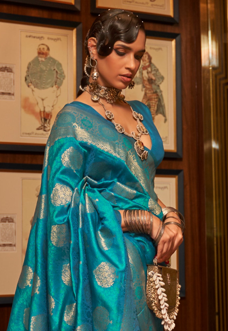 Blue Horizon Zari Woven Kanjivaram Saree