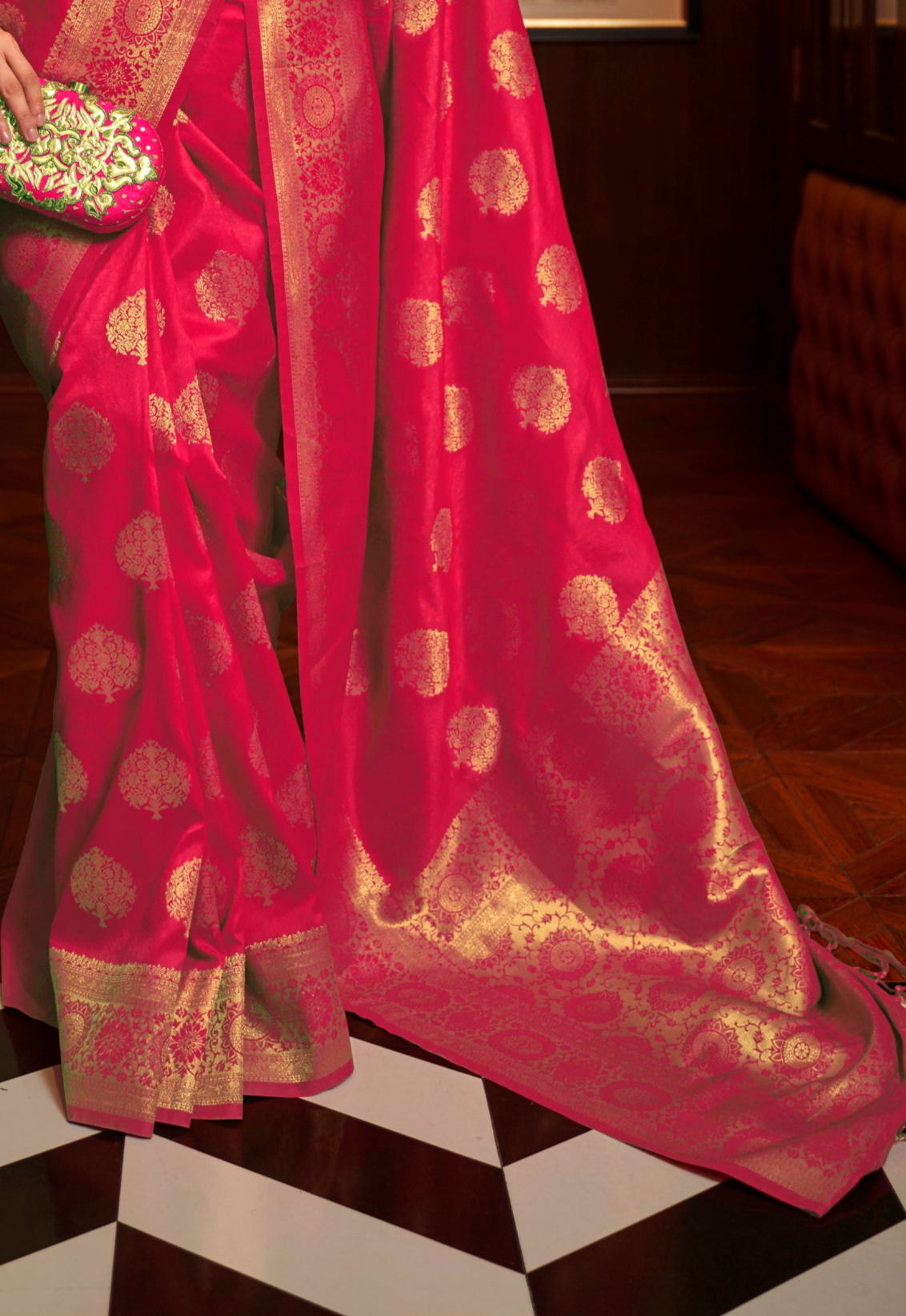 Pomegranate Red Zari Woven Kanjivaram Saree