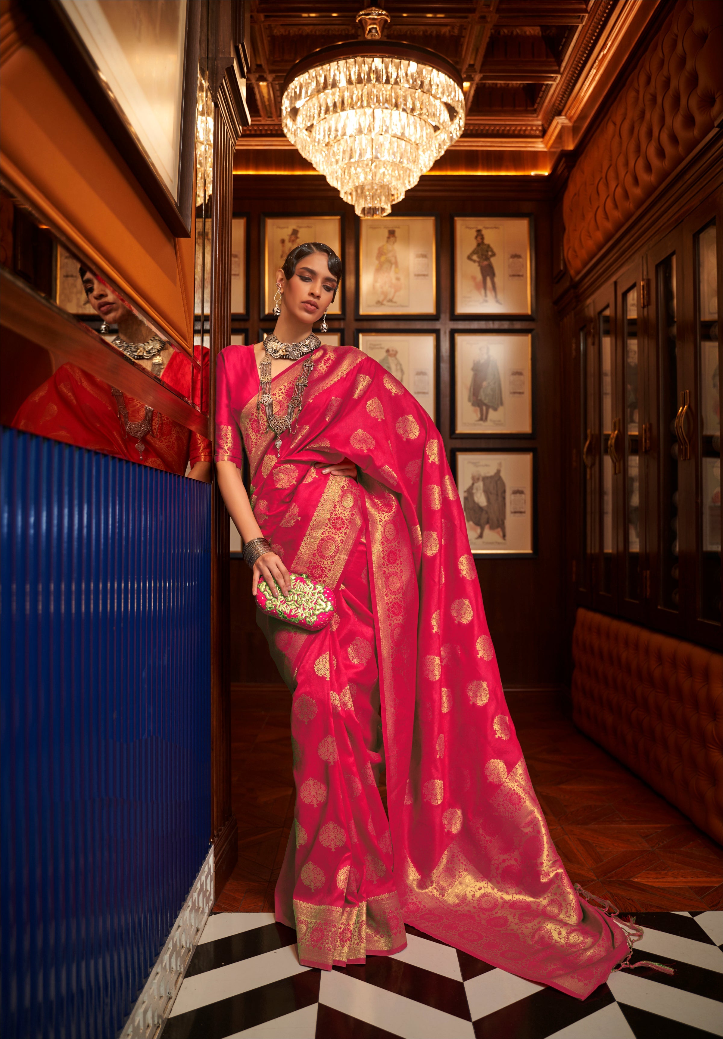 Pomegranate Red Zari Woven Kanjivaram Saree