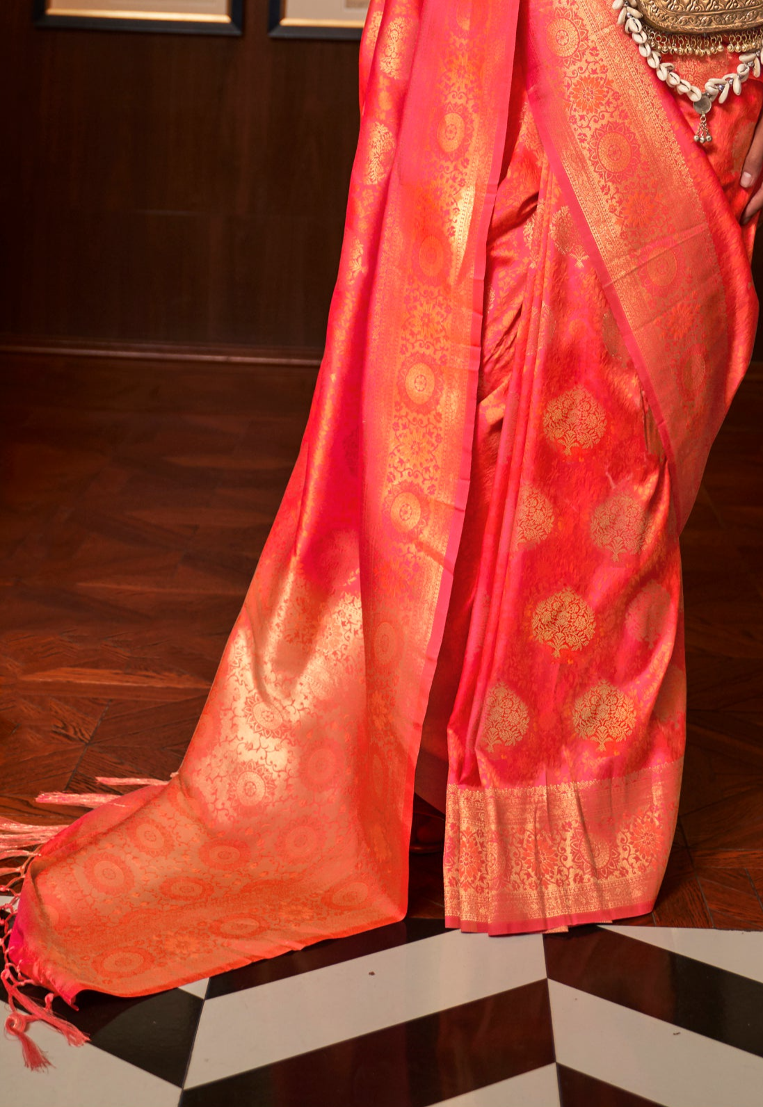 Pumpkin Orange Splendor Zari Woven Kanjivaram Saree