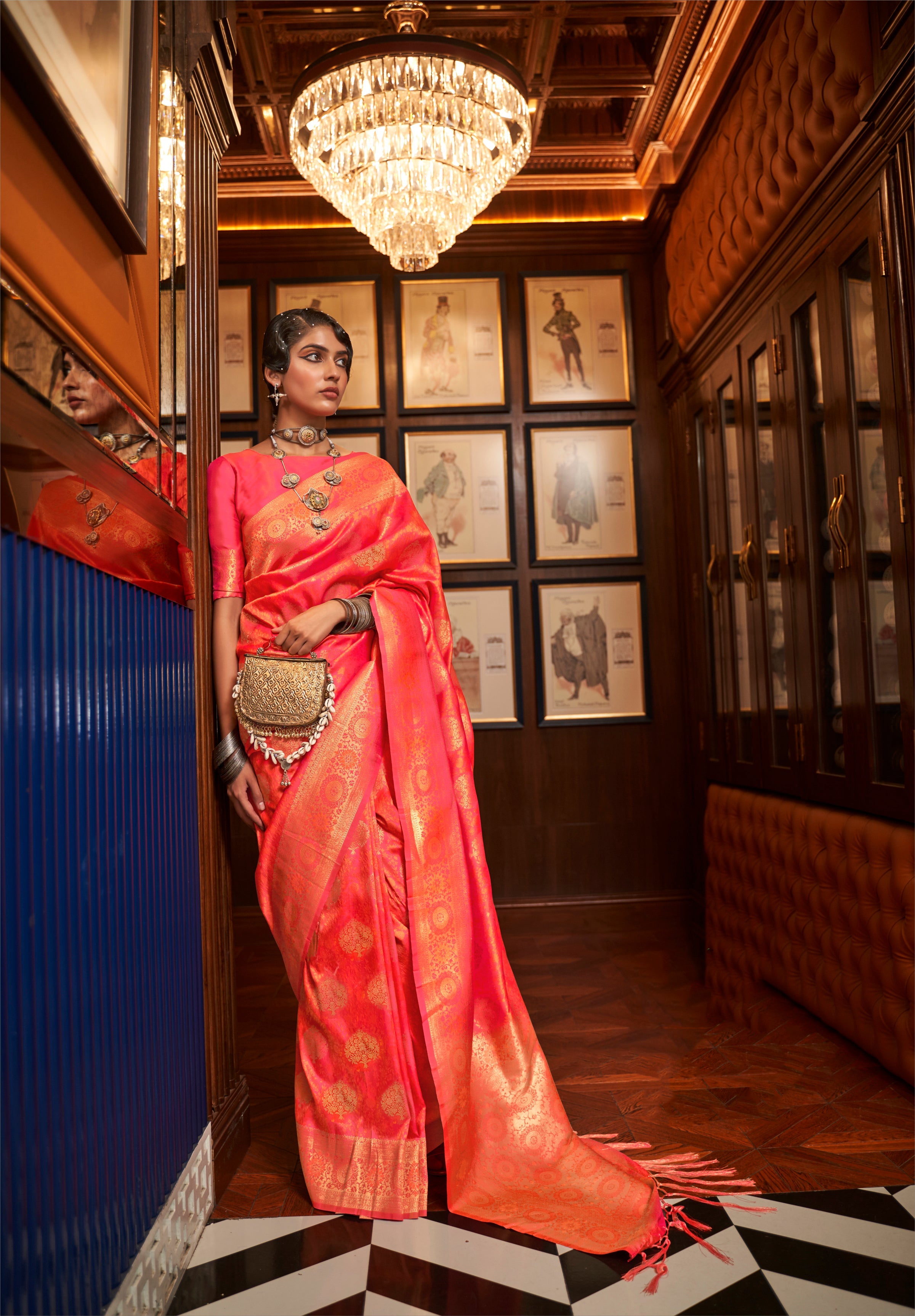 Pumpkin Orange Splendor Zari Woven Kanjivaram Saree