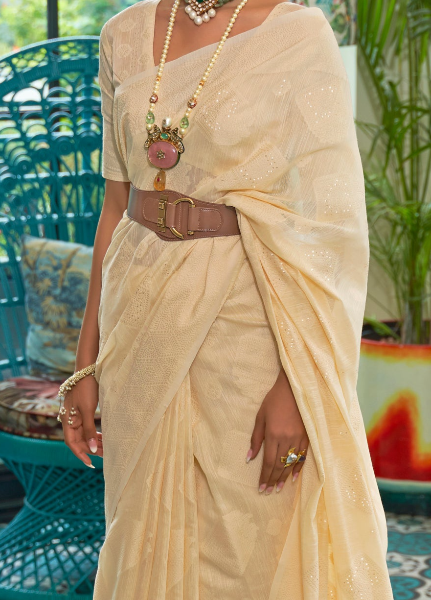 Pastel Yellow Woven Chikankari Silk Saree