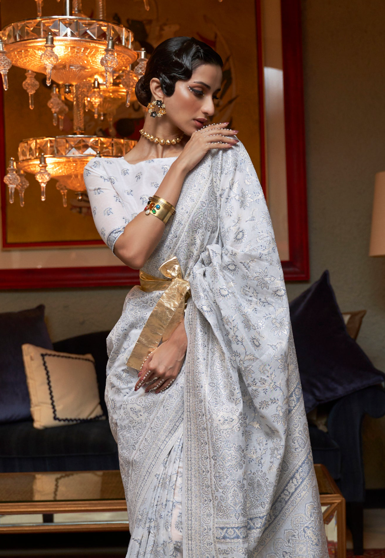 Shimmer Silver Woven Tussar Silk Saree