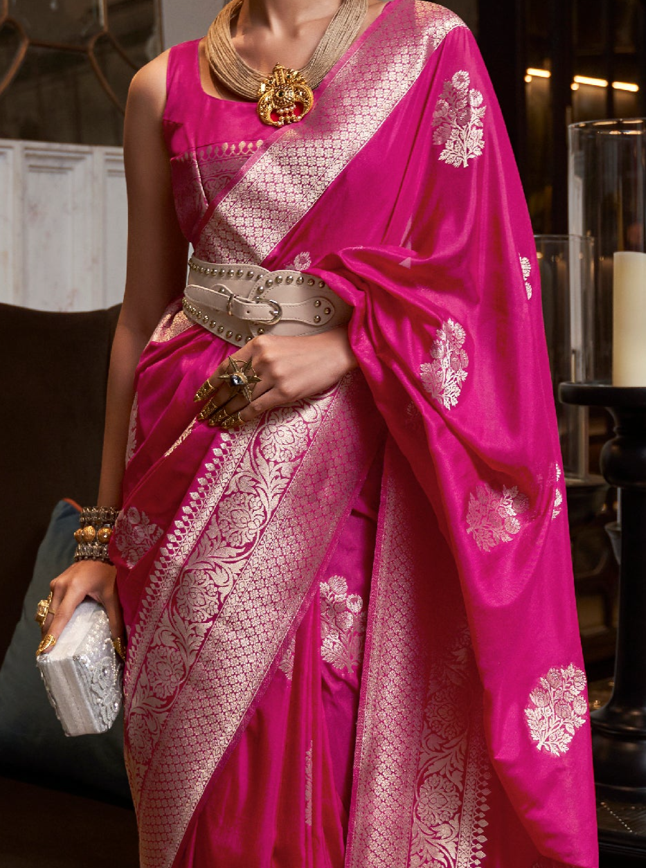 Rosy Dark Pink Woven Georgette Silk Saree